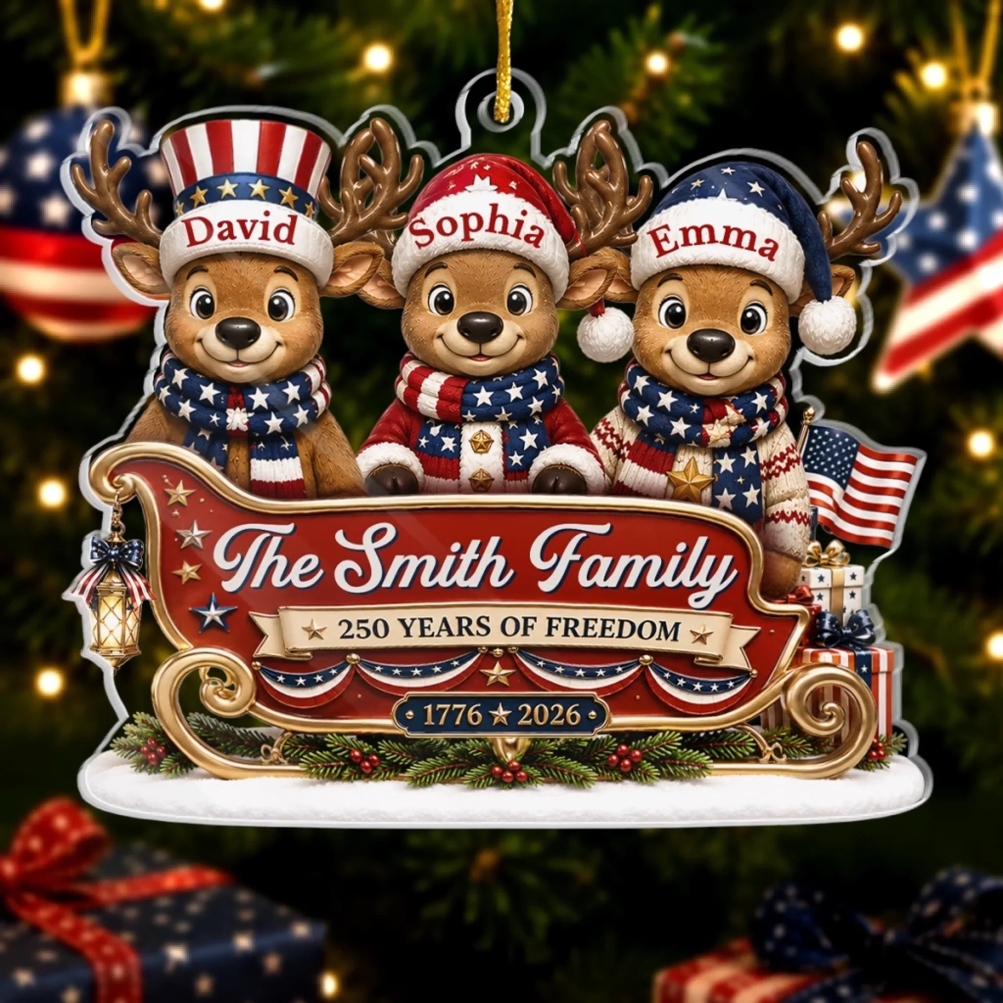 Custom Acrylic Ornament - Personalized America 250th Anniversary Christmas Gifts For Mom, Dad, Brother, Sister - Christmas Begins At Home