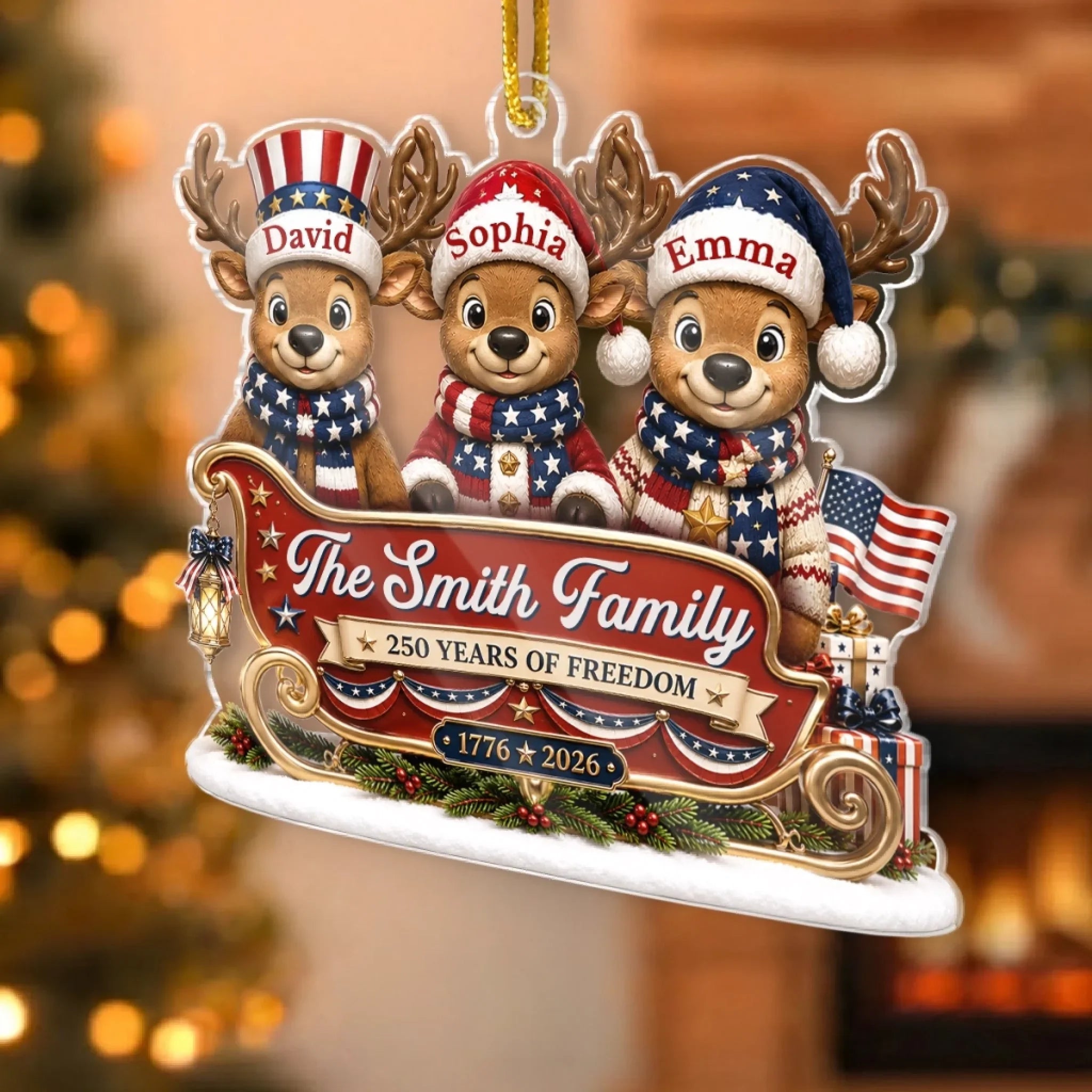Custom Acrylic Ornament - Personalized America 250th Anniversary Christmas Gifts For Mom, Dad, Brother, Sister - Christmas Begins At Home