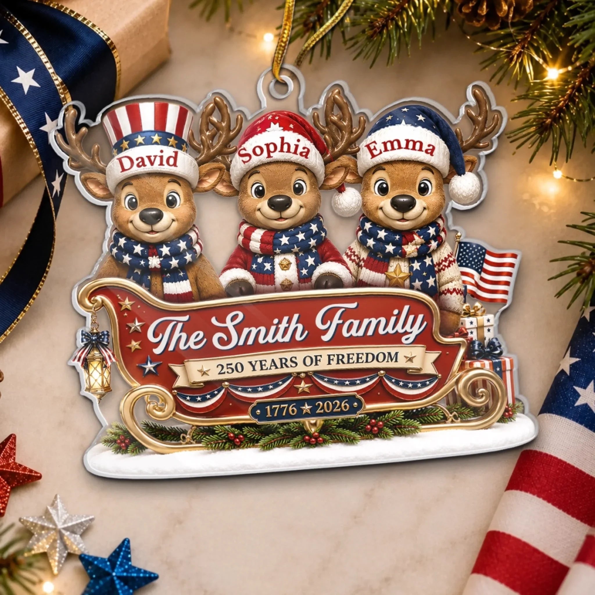 Custom Acrylic Ornament - Personalized America 250th Anniversary Christmas Gifts For Mom, Dad, Brother, Sister - Christmas Begins At Home