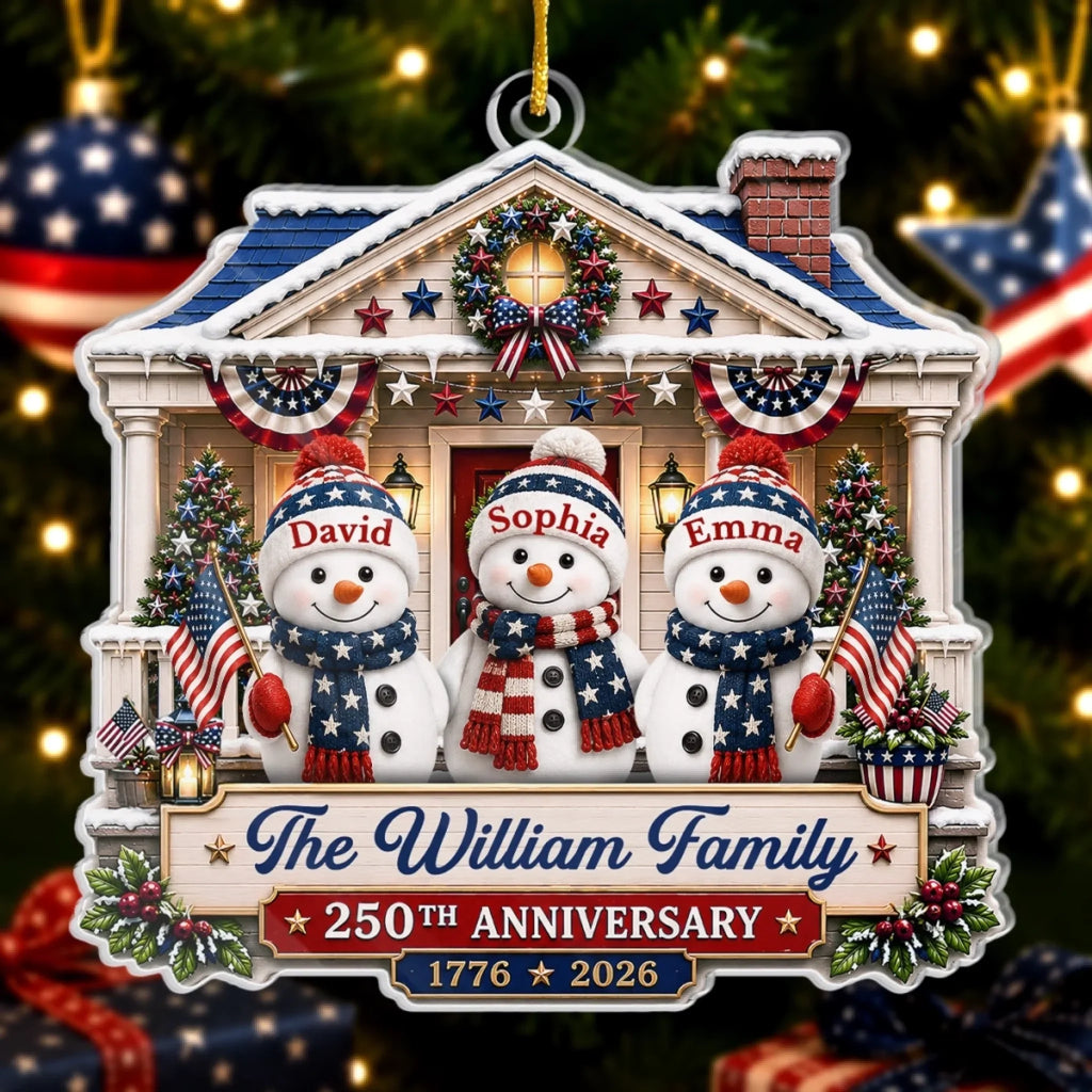 Custom Acrylic Ornament - Personalized America 250th Anniversary Christmas Gifts For Mom, Dad, Brother, Sister - Warm Hearts Patriotic Christmas