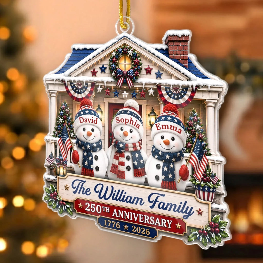 Custom Acrylic Ornament - Personalized America 250th Anniversary Christmas Gifts For Mom, Dad, Brother, Sister - Warm Hearts Patriotic Christmas