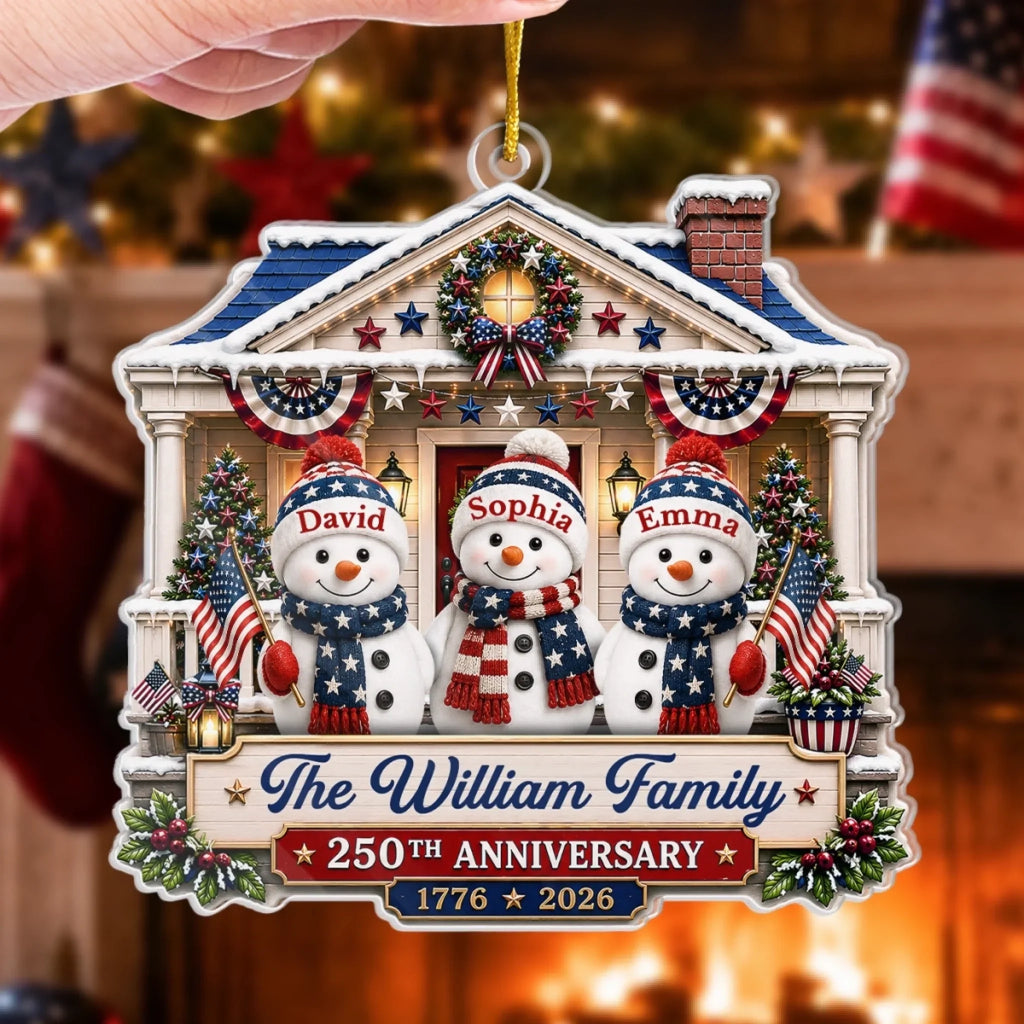 Custom Acrylic Ornament - Personalized America 250th Anniversary Christmas Gifts For Mom, Dad, Brother, Sister - Warm Hearts Patriotic Christmas