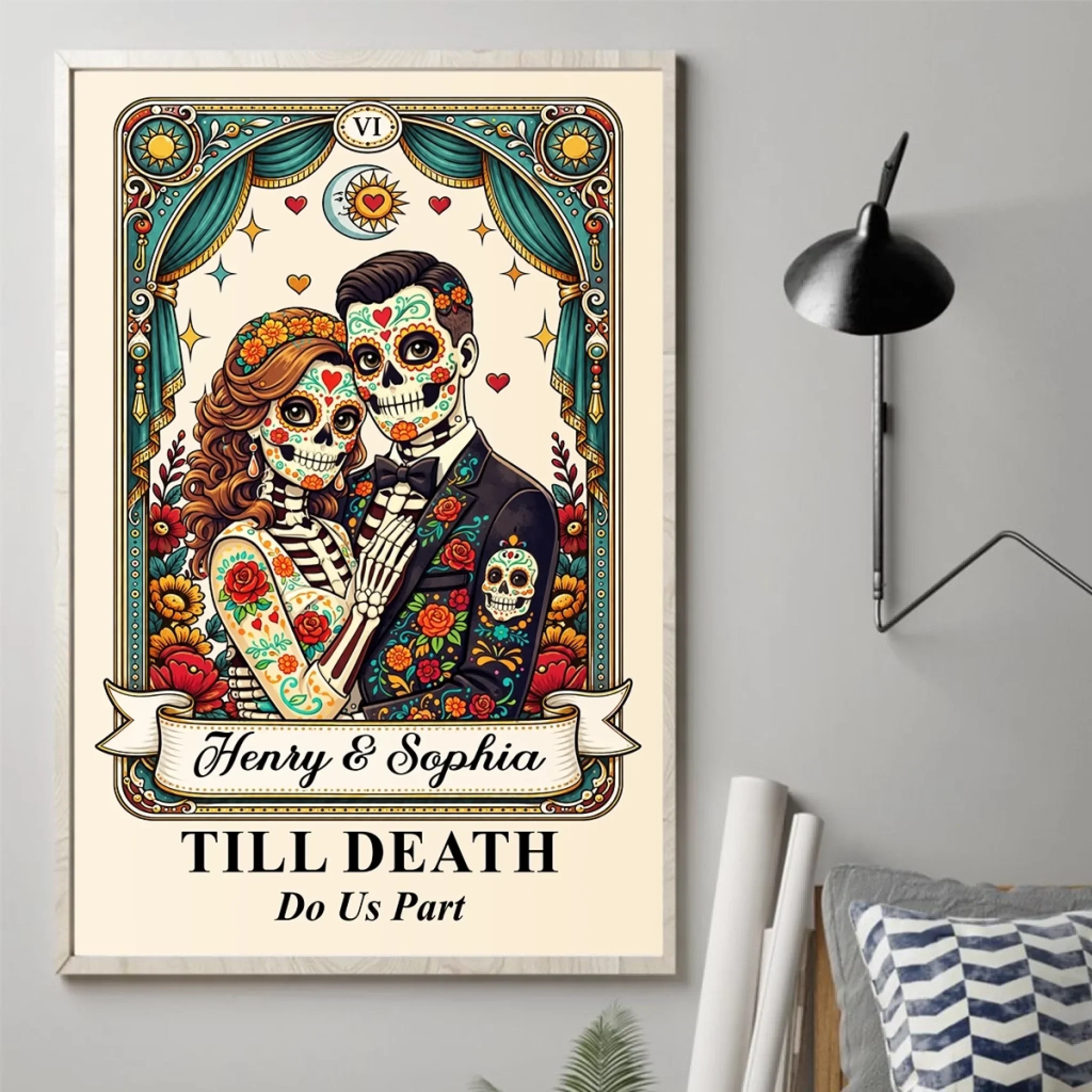 Custom Photo Day Of The Dead Vertical Poster - Personalized Anniversary Wedding Gifts For Husband And Wife, Him And Her - Till Death Do Us Part