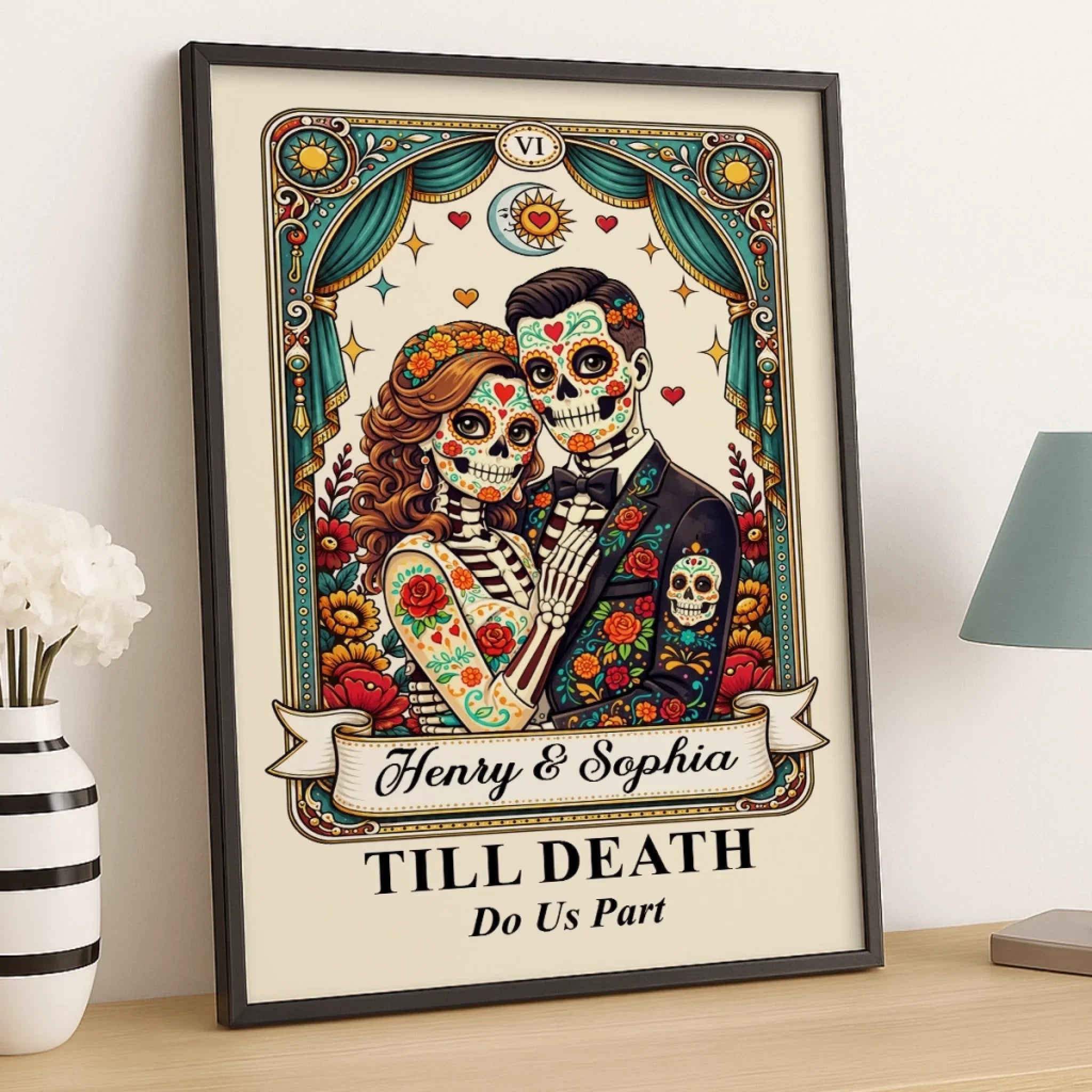 Custom Photo Day Of The Dead Vertical Poster - Personalized Anniversary Wedding Gifts For Husband And Wife, Him And Her - Till Death Do Us Part