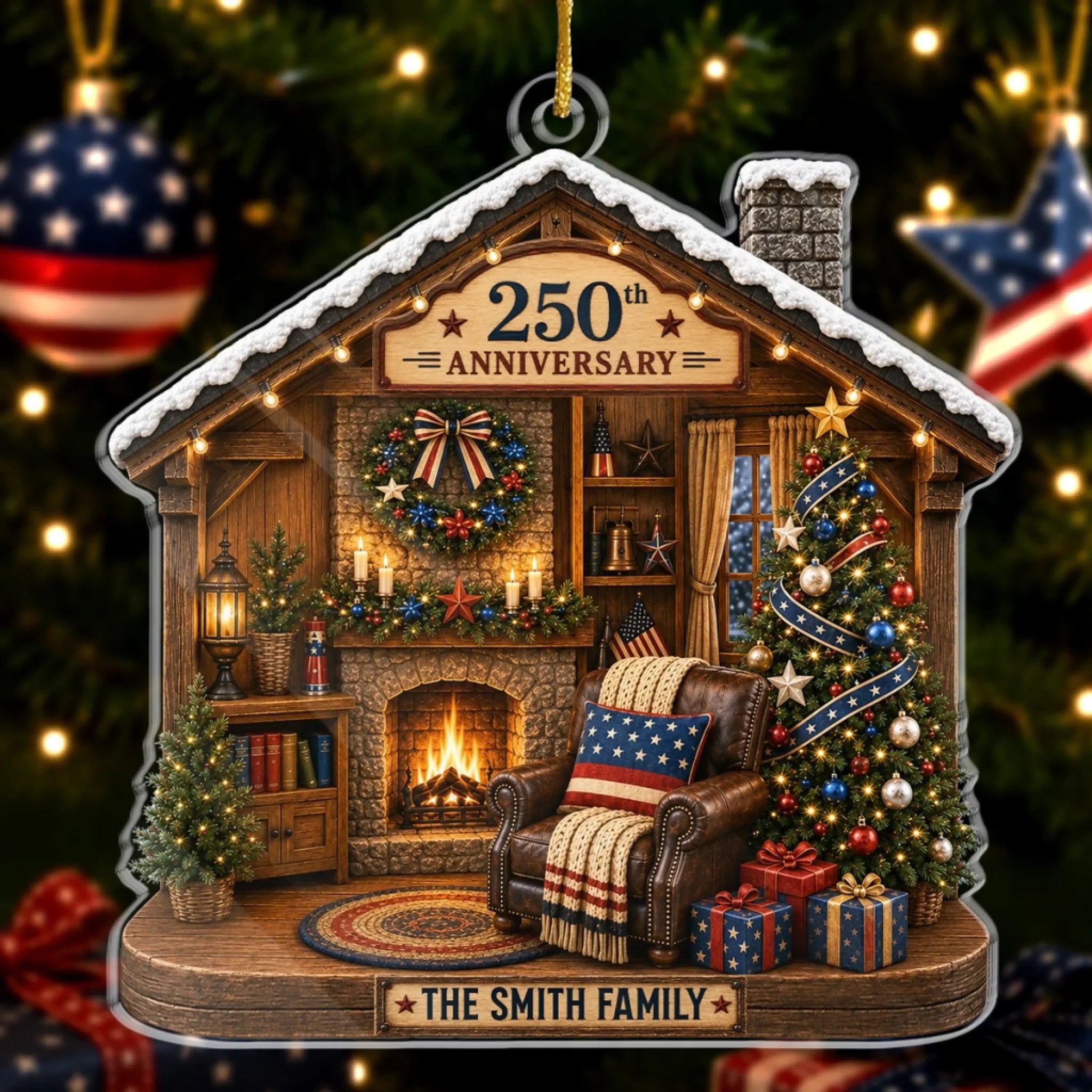 Custom Acrylic Ornament - Personalized America 250th Anniversary Christmas Gifts For Mom, Dad, Brother, Sister - United We Stand Together We Cozy
