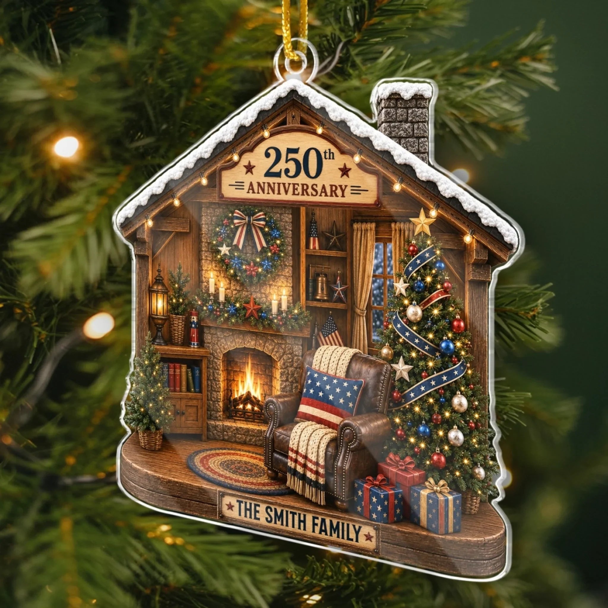 Custom Acrylic Ornament - Personalized America 250th Anniversary Christmas Gifts For Mom, Dad, Brother, Sister - United We Stand Together We Cozy