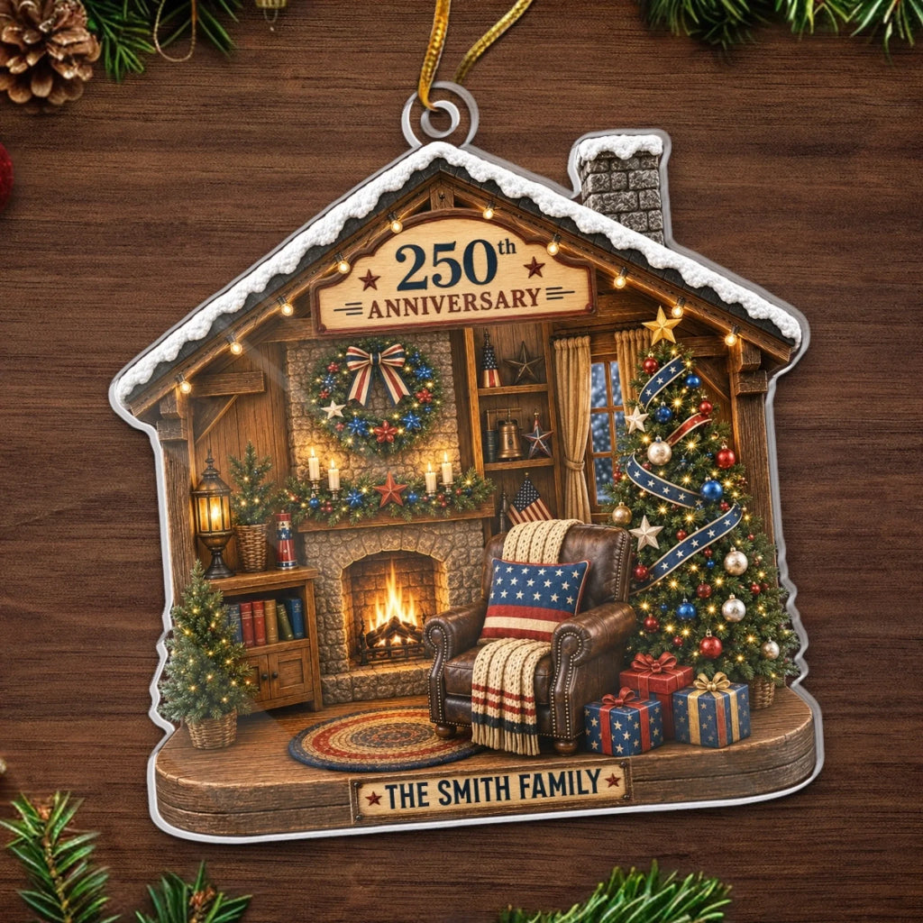 Custom Acrylic Ornament - Personalized America 250th Anniversary Christmas Gifts For Mom, Dad, Brother, Sister - United We Stand Together We Cozy