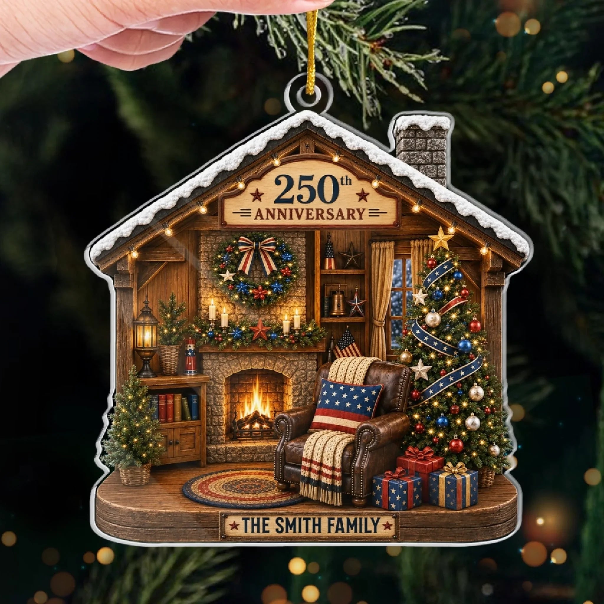 Custom Acrylic Ornament - Personalized America 250th Anniversary Christmas Gifts For Mom, Dad, Brother, Sister - United We Stand Together We Cozy