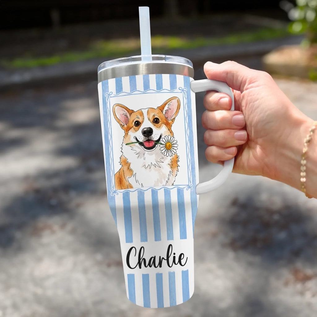 Custom Photo 40 Oz Stainless Steel Tumbler With Handle - Personalized Birthday Gifts For Dog Cat Lovers, Dog Dad And Mom, Cat Owners - Good Drinks, Happy Paws