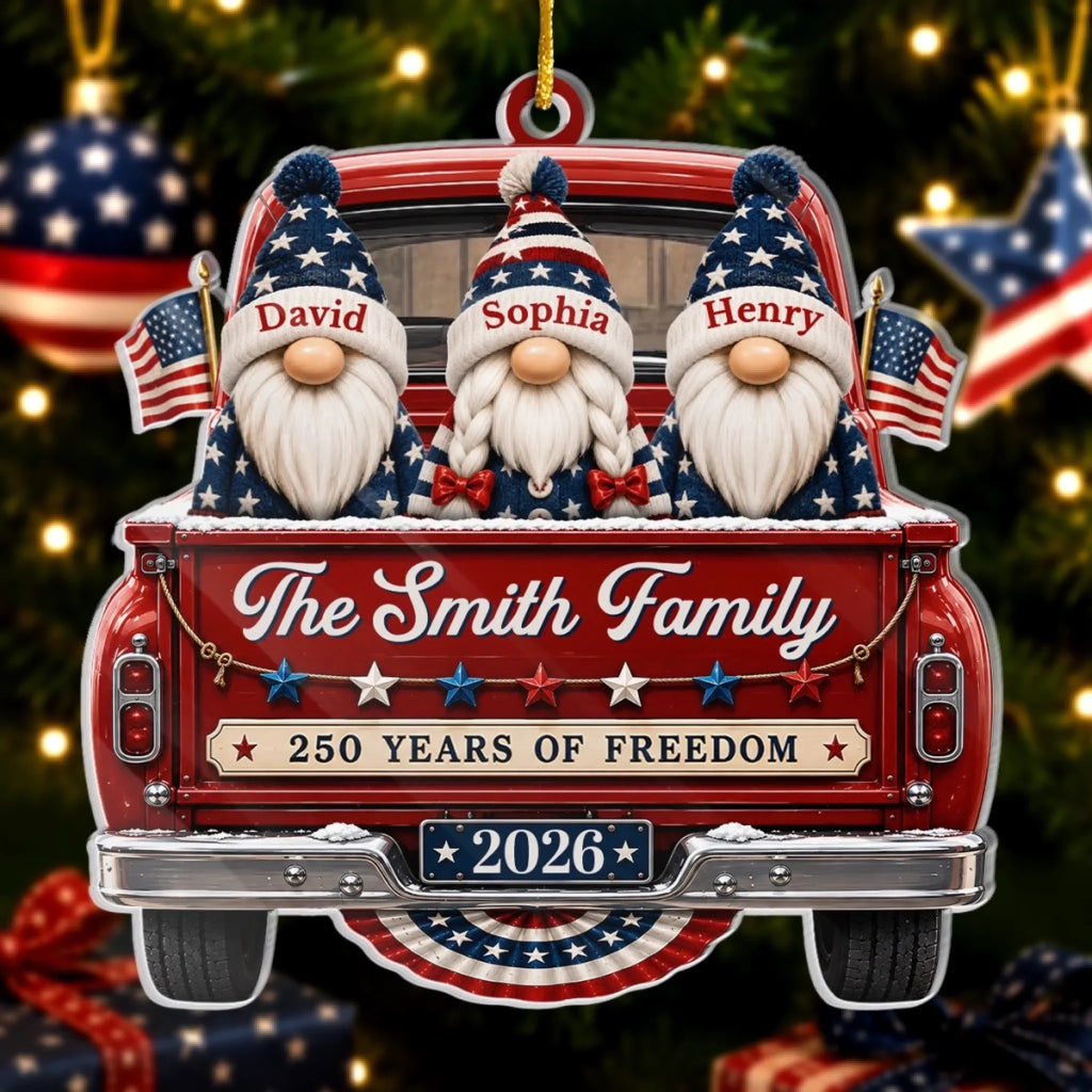 Custom Acrylic Ornament - Personalized America 250th Anniversary Christmas Gifts For Mom, Dad, Brother, Sister - Driving Home Freedom And Family Love