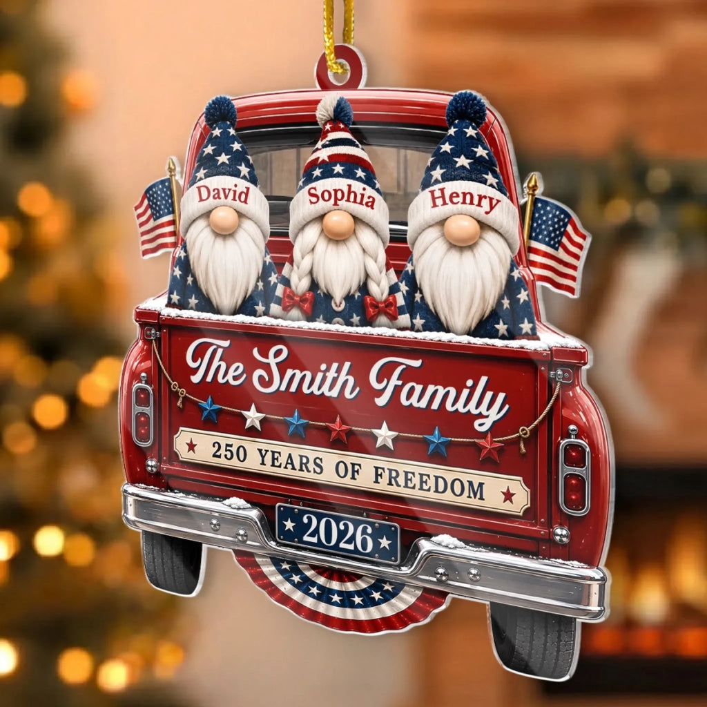 Custom Acrylic Ornament - Personalized America 250th Anniversary Christmas Gifts For Mom, Dad, Brother, Sister - Driving Home Freedom And Family Love