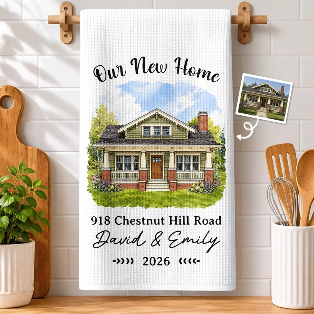 Custom Photo New Home Kitchen Towel - Personalized Anniversary Christmas Wedding Gifts For Husband And Wife, Him And Her - Home Sweet New Beginning
