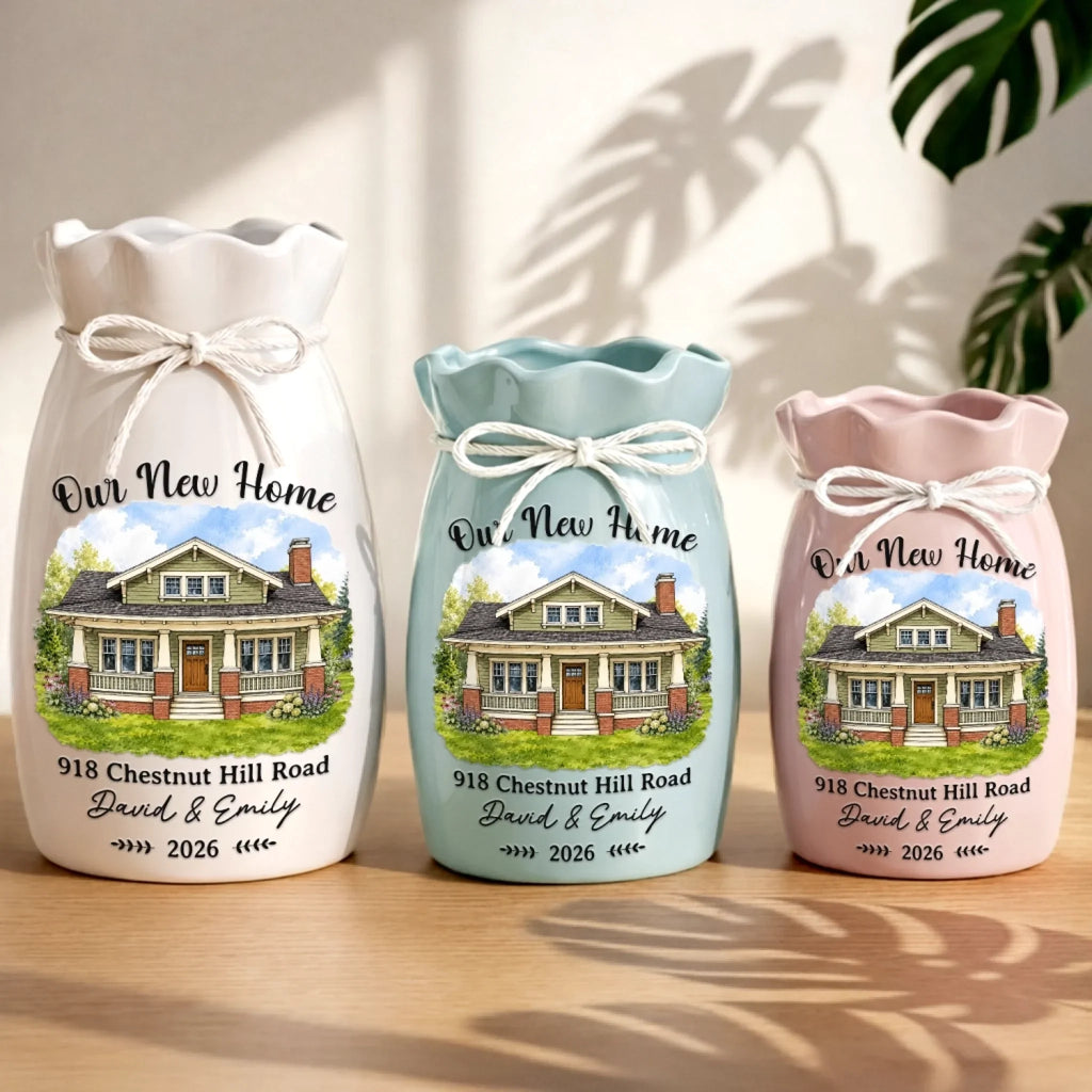 Custom Photo New Home Flower Vase With Ribbon - Personalized Anniversary Christmas Wedding Gifts For Husband And Wife, Him And Her - Love Lives Here