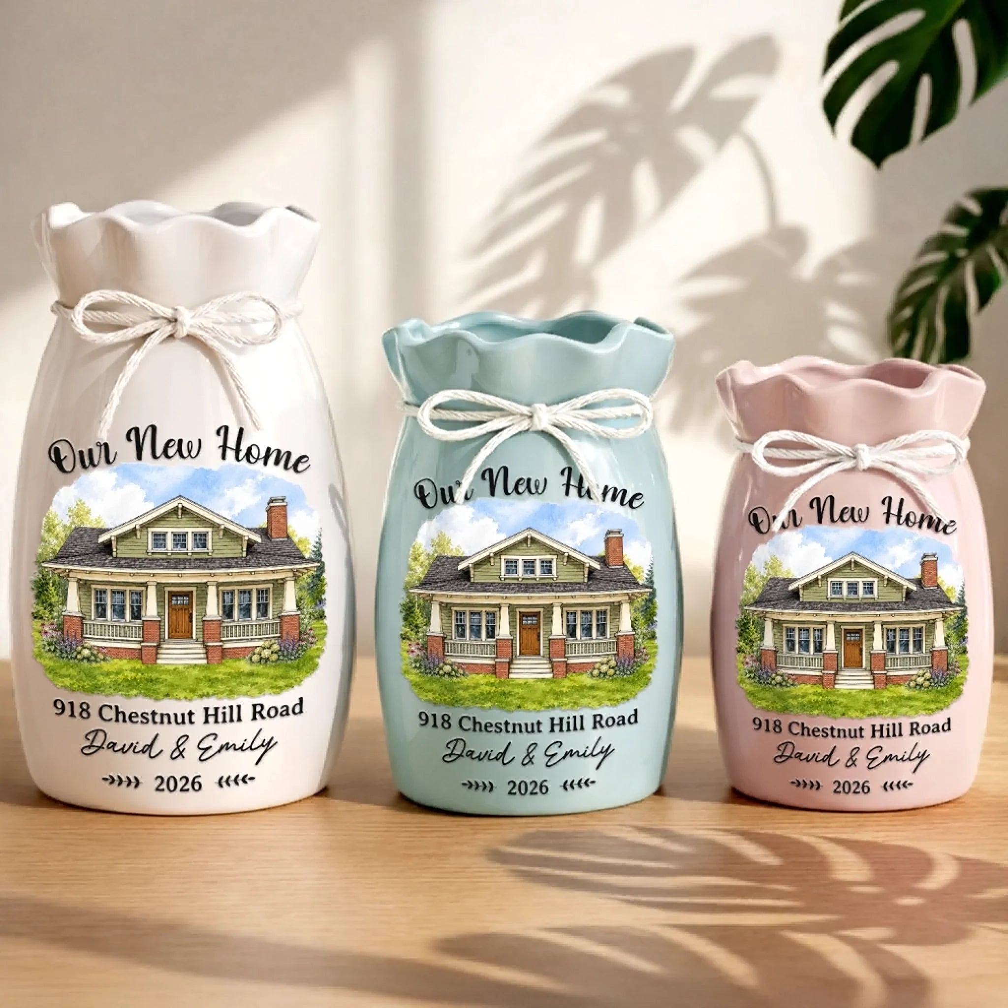 Custom Photo New Home Flower Vase With Ribbon - Personalized Anniversary Christmas Wedding Gifts For Husband And Wife, Him And Her - Love Lives Here