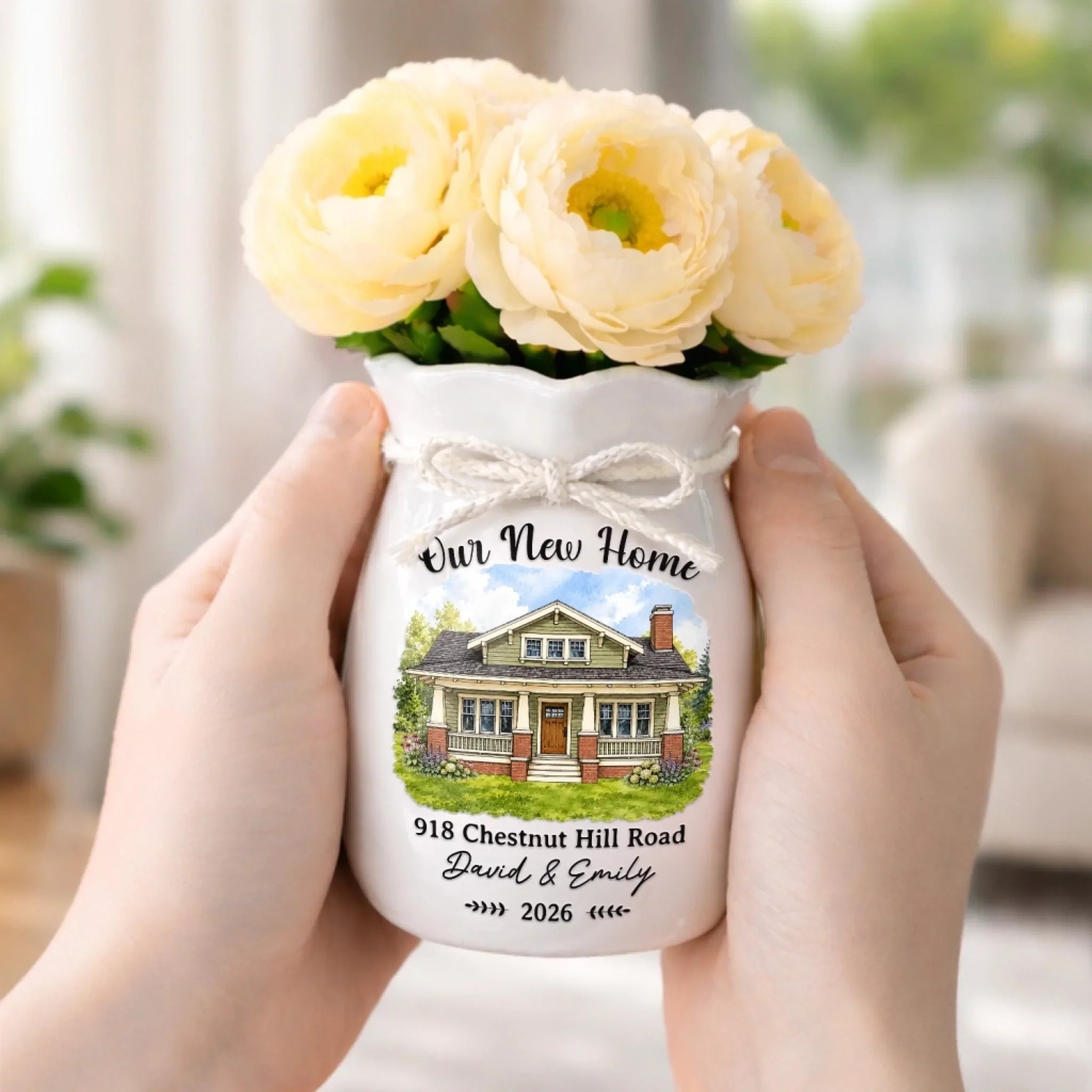 Custom Photo New Home Flower Vase With Ribbon - Personalized Anniversary Christmas Wedding Gifts For Husband And Wife, Him And Her - Love Lives Here
