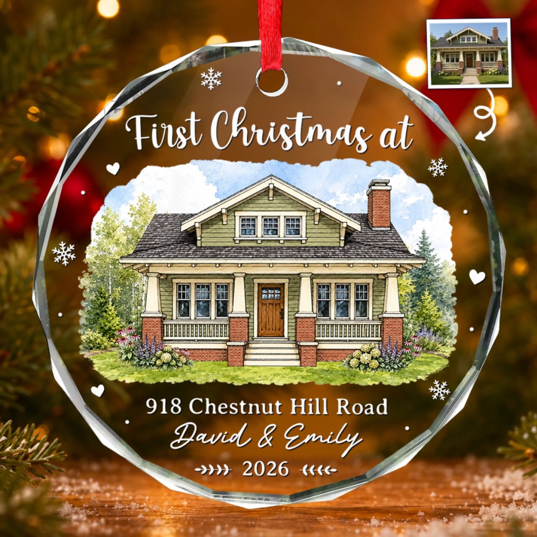 Custom Photo New Home Circle Glass Ornament - Personalized Anniversary Christmas Wedding Gifts For Husband And Wife, Him And Her - New Keys New Memories