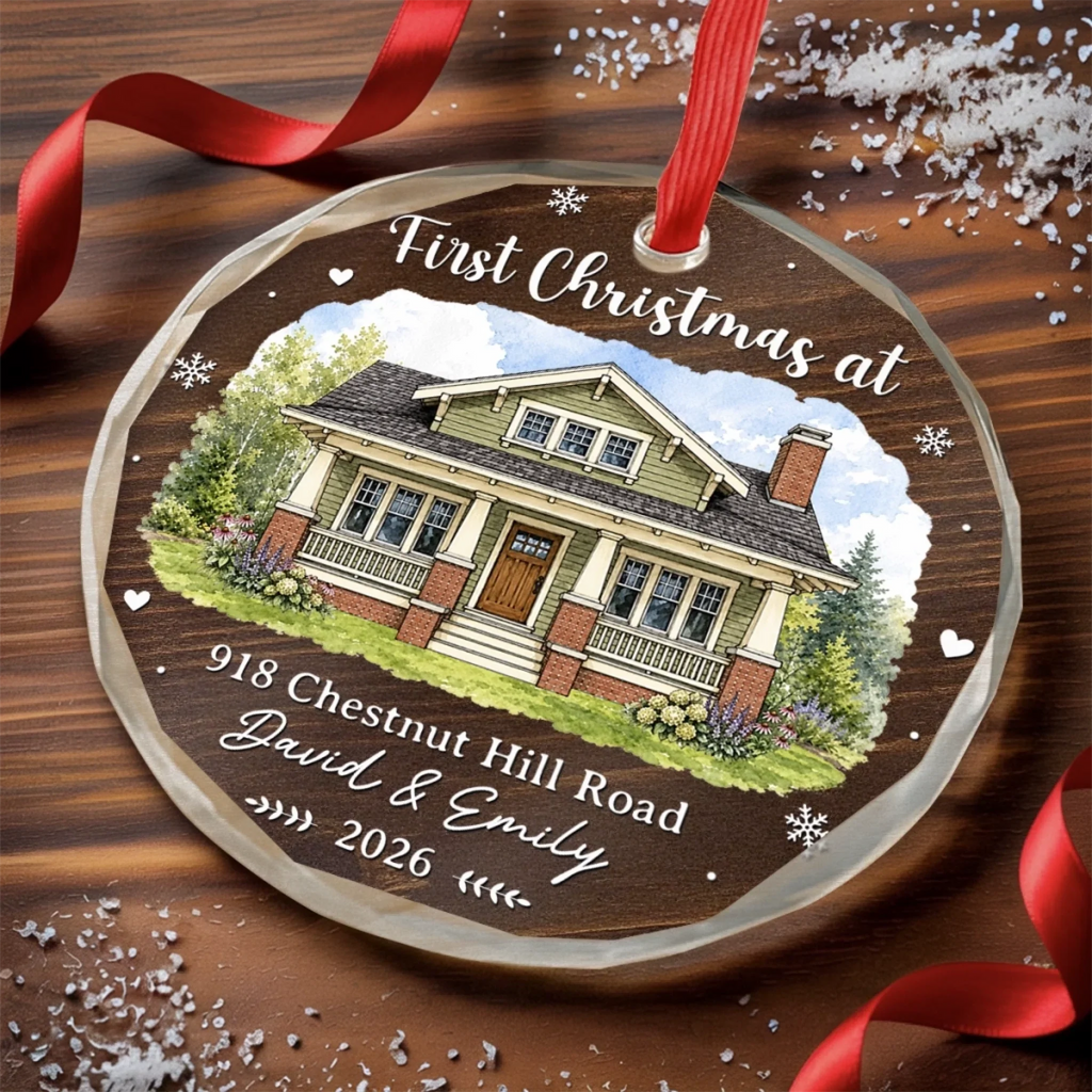 Custom Photo New Home Circle Glass Ornament - Personalized Anniversary Christmas Wedding Gifts For Husband And Wife, Him And Her - New Keys New Memories
