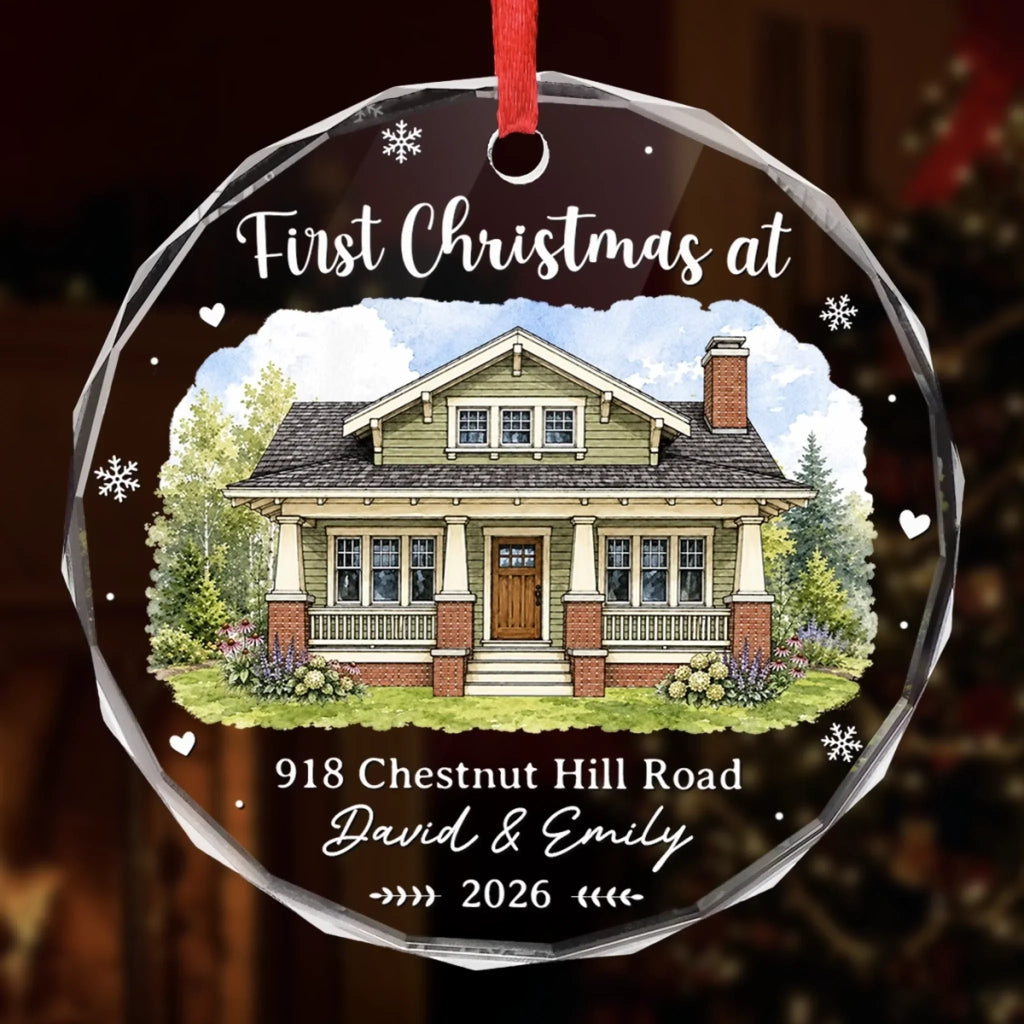 Custom Photo New Home Circle Glass Ornament - Personalized Anniversary Christmas Wedding Gifts For Husband And Wife, Him And Her - New Keys New Memories