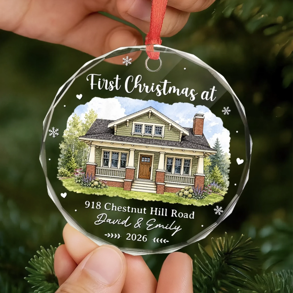 Custom Photo New Home Circle Glass Ornament - Personalized Anniversary Christmas Wedding Gifts For Husband And Wife, Him And Her - New Keys New Memories