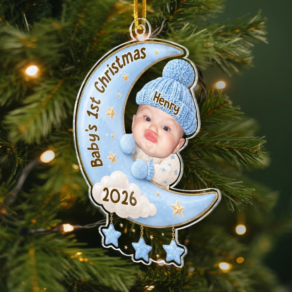 Custom Photo First Christmas Acrylic Ornament - Personalized Christmas Baby Shower, Gender Reveal Gifts For New Moms, New Dads, New Parents - Our Sweetest Dream Come True