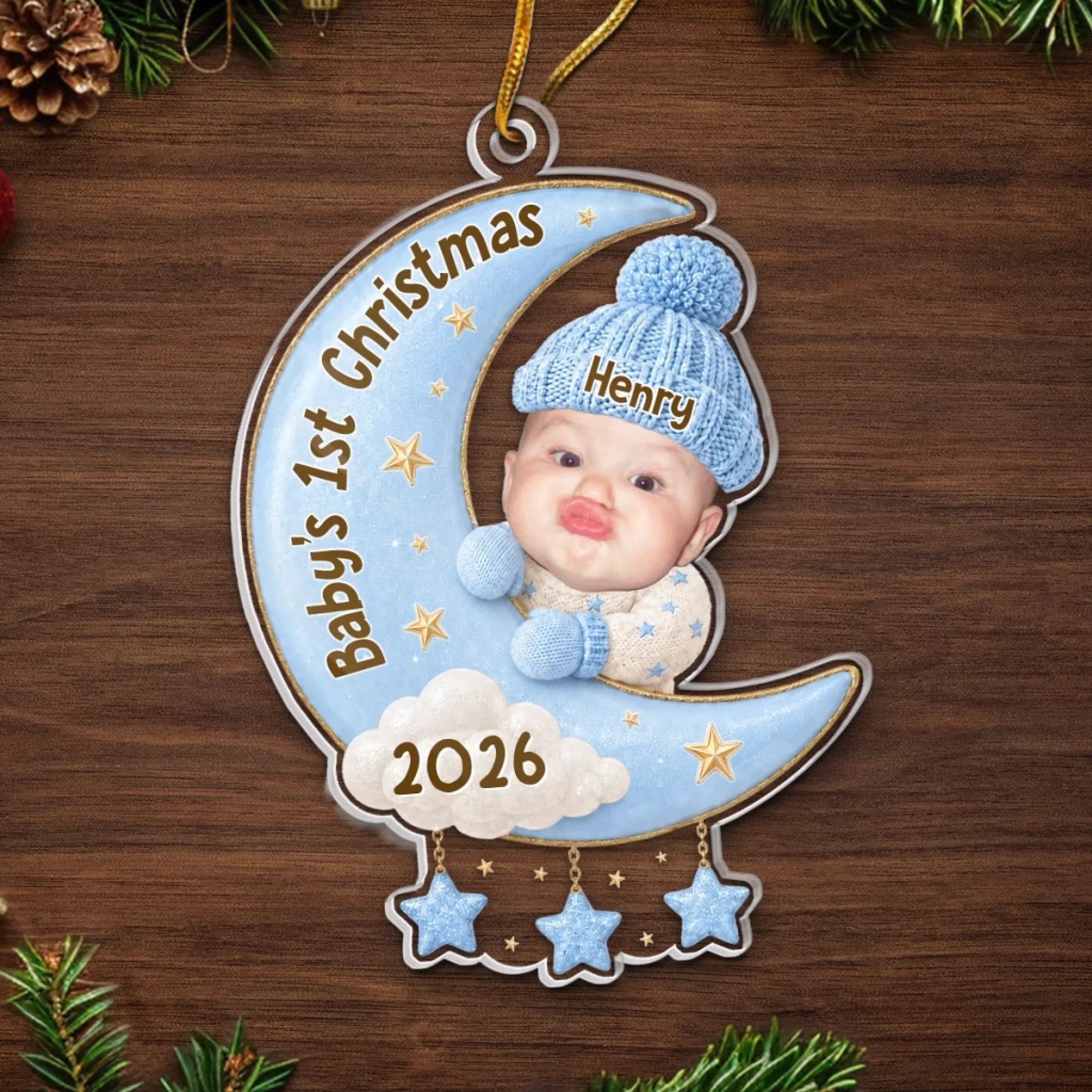 Custom Photo First Christmas Acrylic Ornament - Personalized Christmas Baby Shower, Gender Reveal Gifts For New Moms, New Dads, New Parents - Our Sweetest Dream Come True