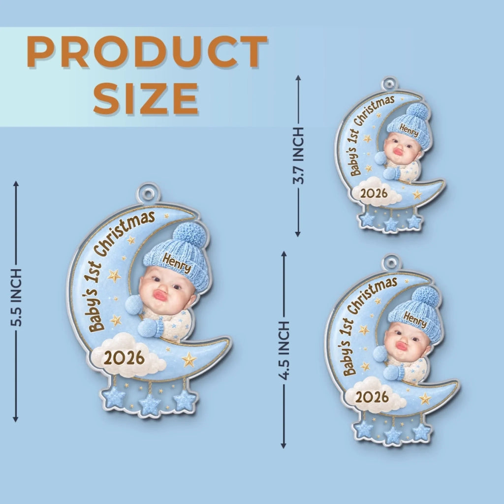 Custom Photo First Christmas Acrylic Ornament - Personalized Christmas Baby Shower, Gender Reveal Gifts For New Moms, New Dads, New Parents - Our Sweetest Dream Come True