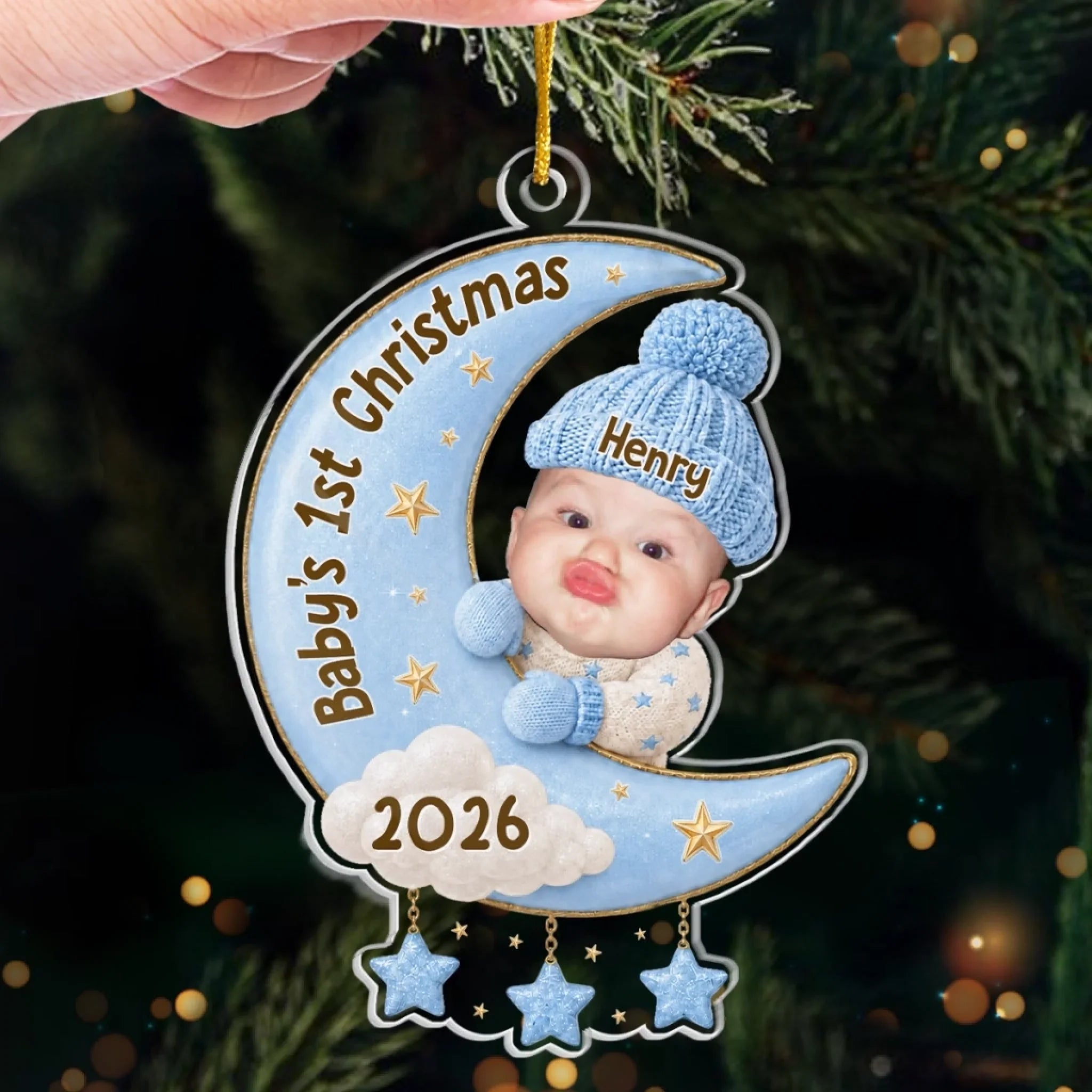 Custom Photo First Christmas Acrylic Ornament - Personalized Christmas Baby Shower, Gender Reveal Gifts For New Moms, New Dads, New Parents - Our Sweetest Dream Come True