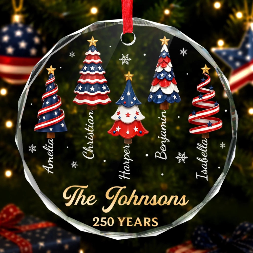Custom Circle Glass Ornament - Personalized America 250th Anniversary Christmas Gifts For Mom, Dad, Brother, Sister - Making Patriotic Memories