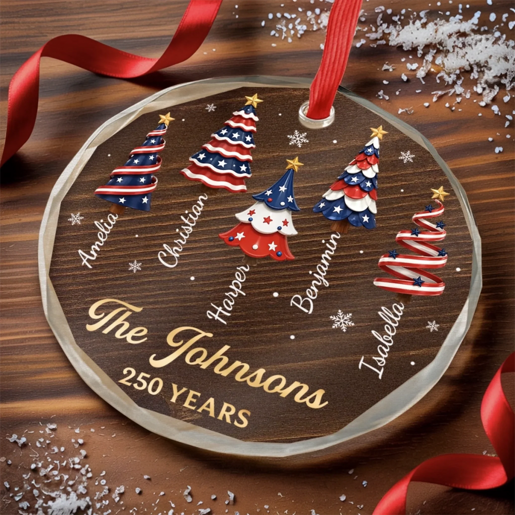 Custom Circle Glass Ornament - Personalized America 250th Anniversary Christmas Gifts For Mom, Dad, Brother, Sister - Making Patriotic Memories