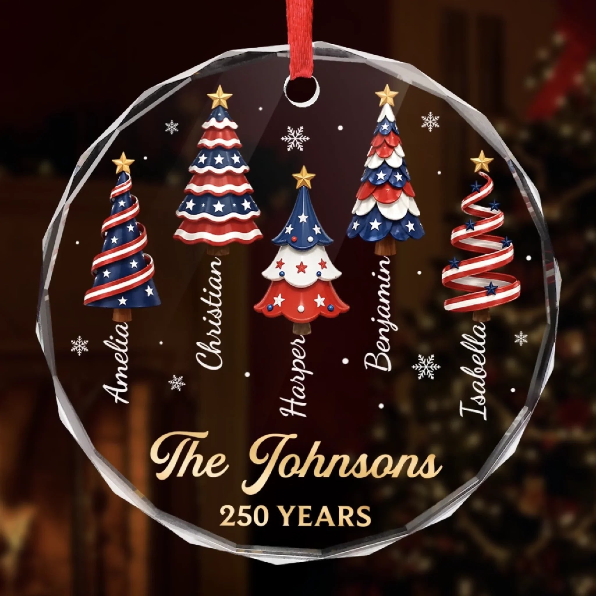 Custom Circle Glass Ornament - Personalized America 250th Anniversary Christmas Gifts For Mom, Dad, Brother, Sister - Making Patriotic Memories