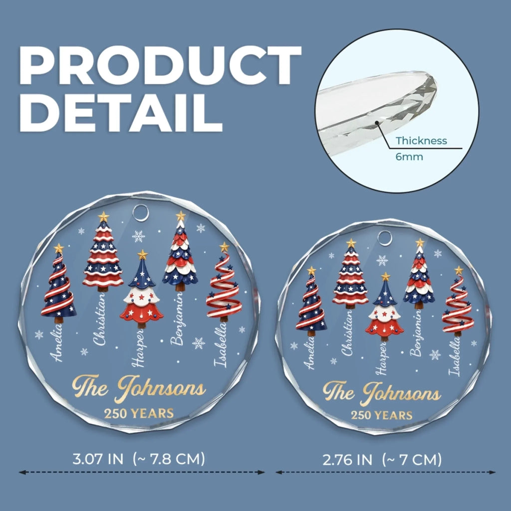 Custom Circle Glass Ornament - Personalized America 250th Anniversary Christmas Gifts For Mom, Dad, Brother, Sister - Making Patriotic Memories