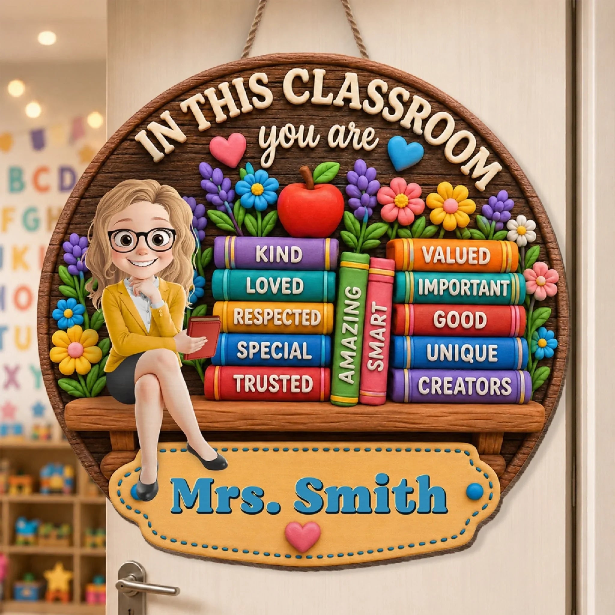 Custom Classroom Decor Wood Sign - Personalized Back To School Gifts For Teachers - Inspire, Love And Teach