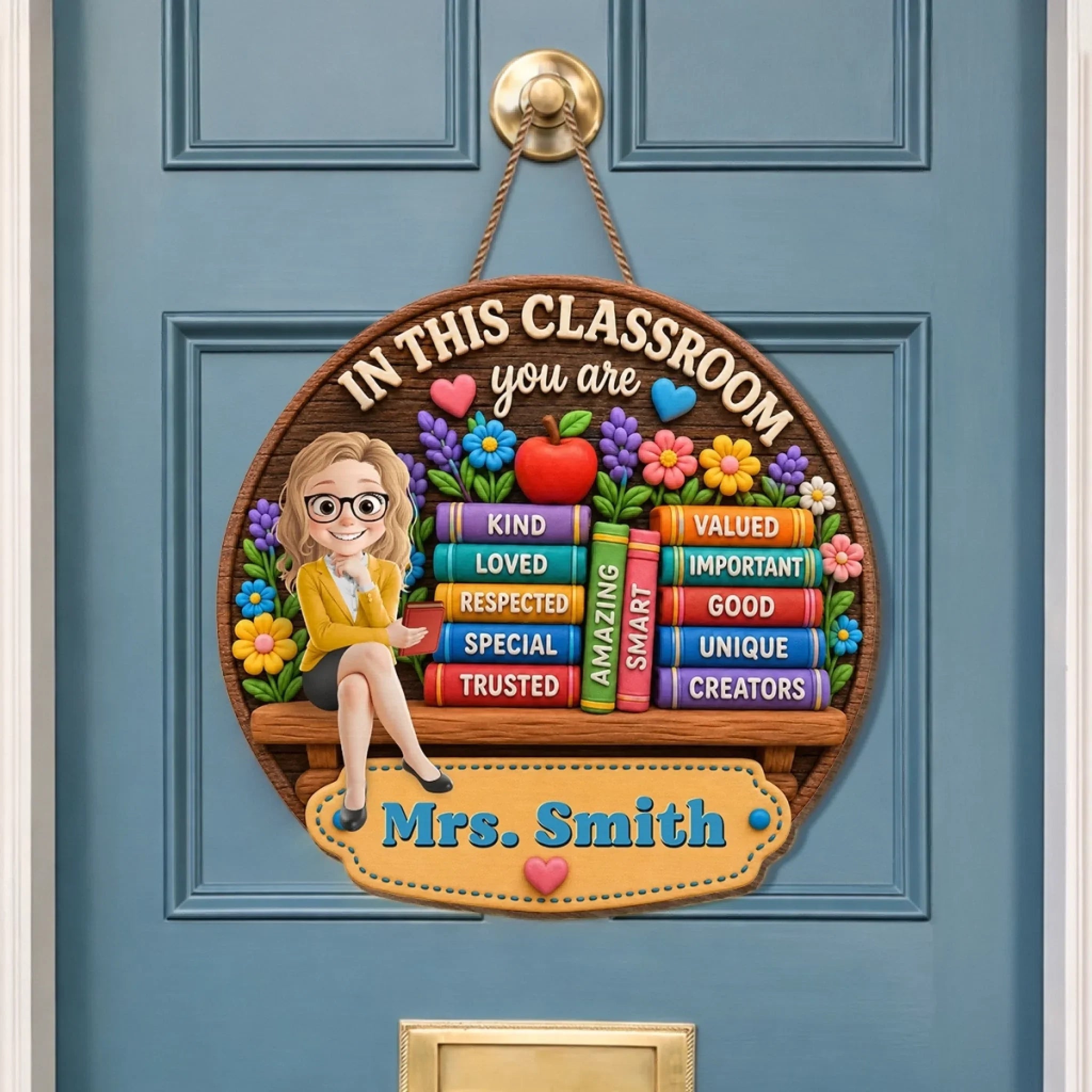 Custom Classroom Decor Wood Sign - Personalized Back To School Gifts For Teachers - Inspire, Love And Teach