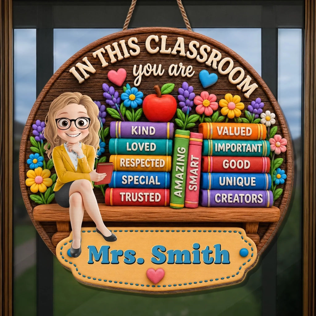 Custom Classroom Decor Wood Sign - Personalized Back To School Gifts For Teachers - Inspire, Love And Teach
