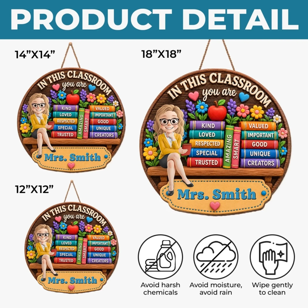 Custom Classroom Decor Wood Sign - Personalized Back To School Gifts For Teachers - Inspire, Love And Teach