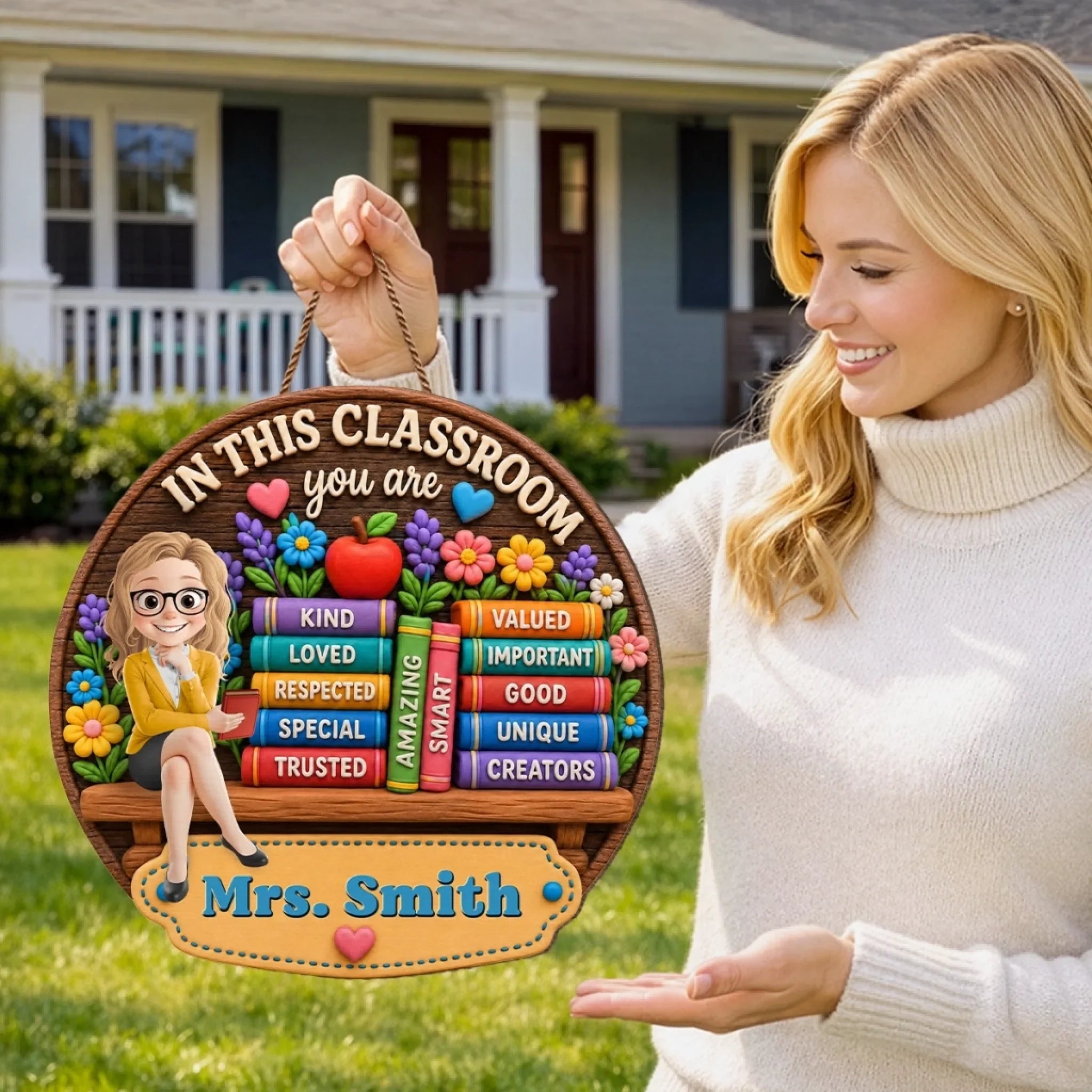 Custom Classroom Decor Wood Sign - Personalized Back To School Gifts For Teachers - Inspire, Love And Teach