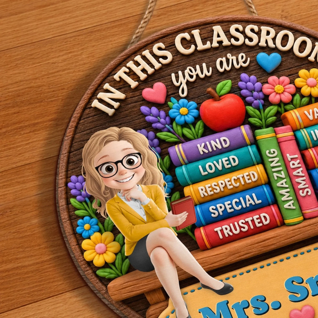 Custom Classroom Decor Wood Sign - Personalized Back To School Gifts For Teachers - Inspire, Love And Teach