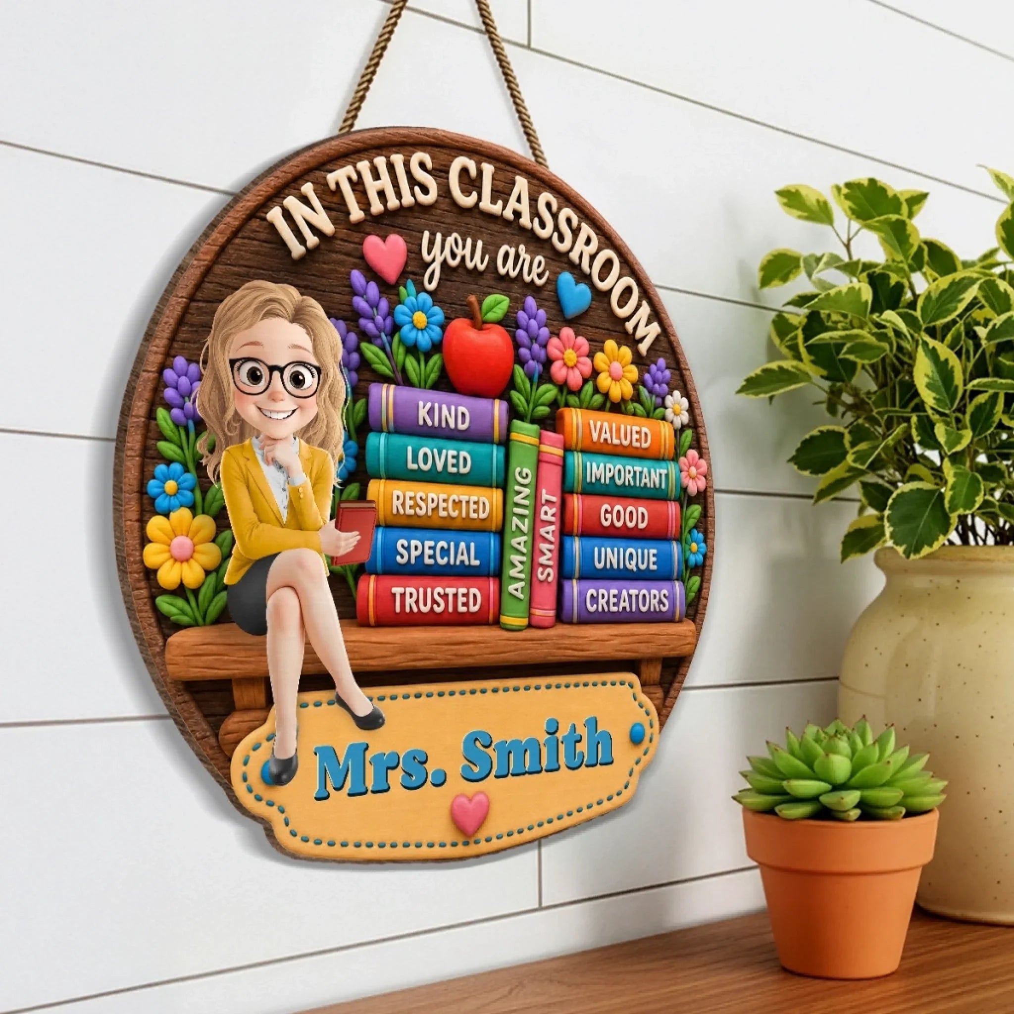 Custom Classroom Decor Wood Sign - Personalized Back To School Gifts For Teachers - Inspire, Love And Teach