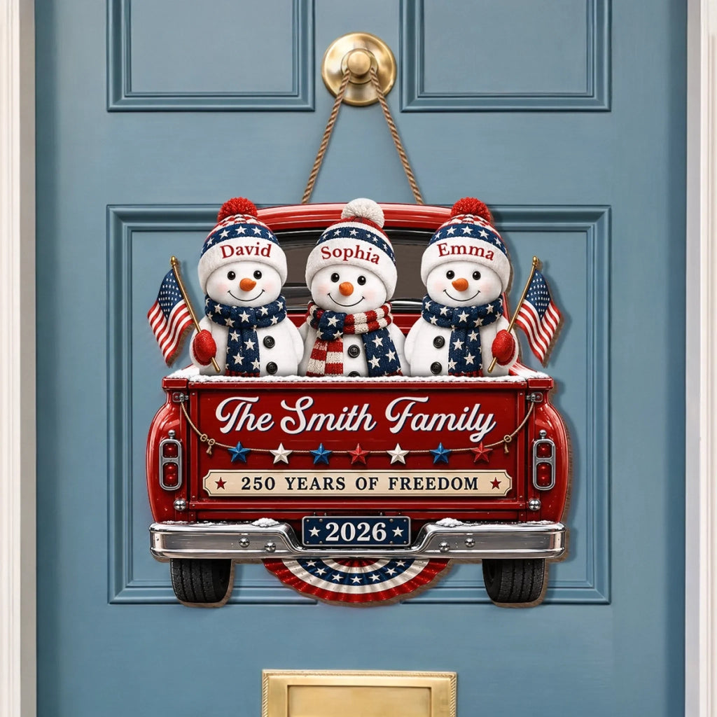 Custom Wood Sign - Personalized America 250th Anniversary Christmas Gifts For Mom, Dad, Brother, Sister - Stars Christmas Family Forever