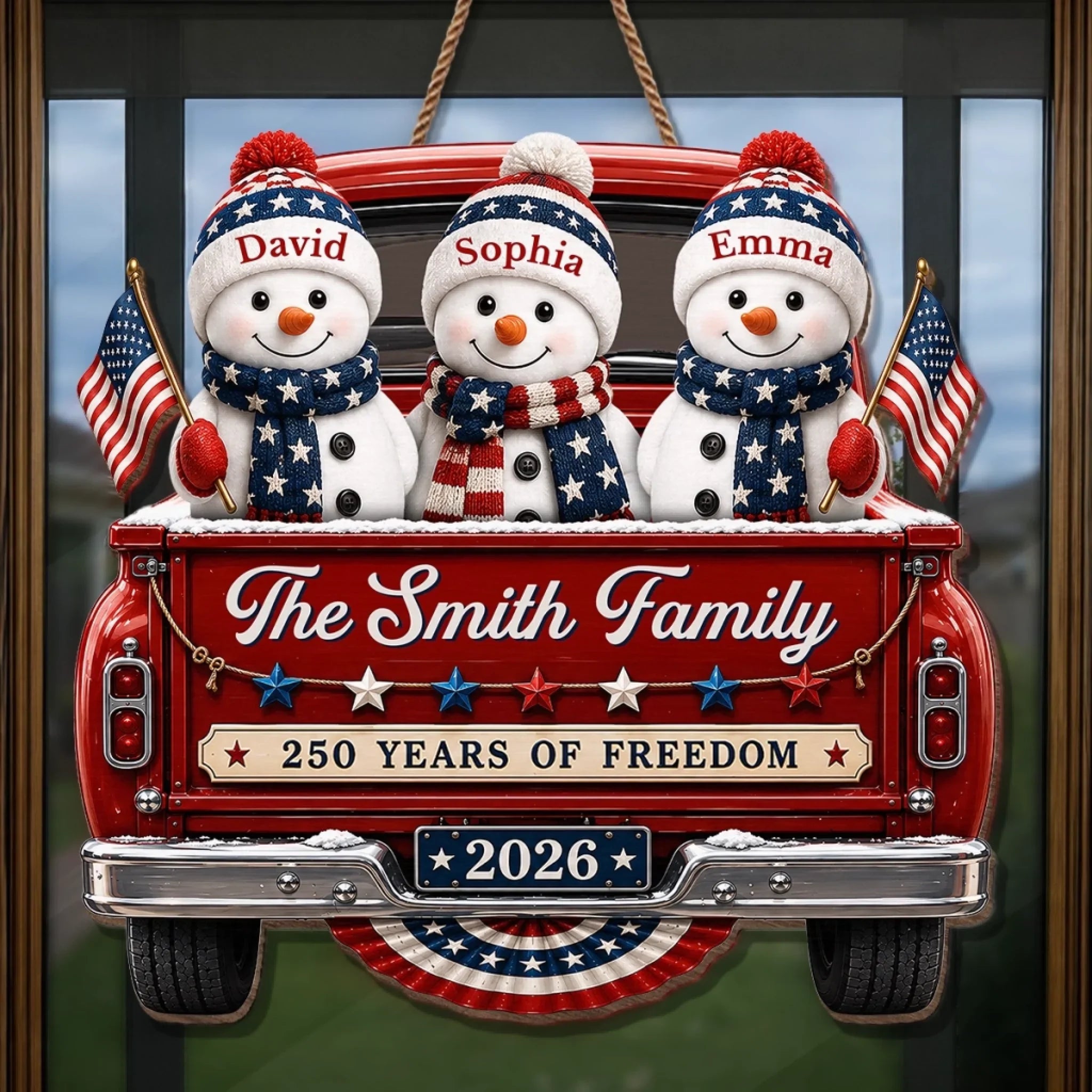 Custom Wood Sign - Personalized America 250th Anniversary Christmas Gifts For Mom, Dad, Brother, Sister - Stars Christmas Family Forever