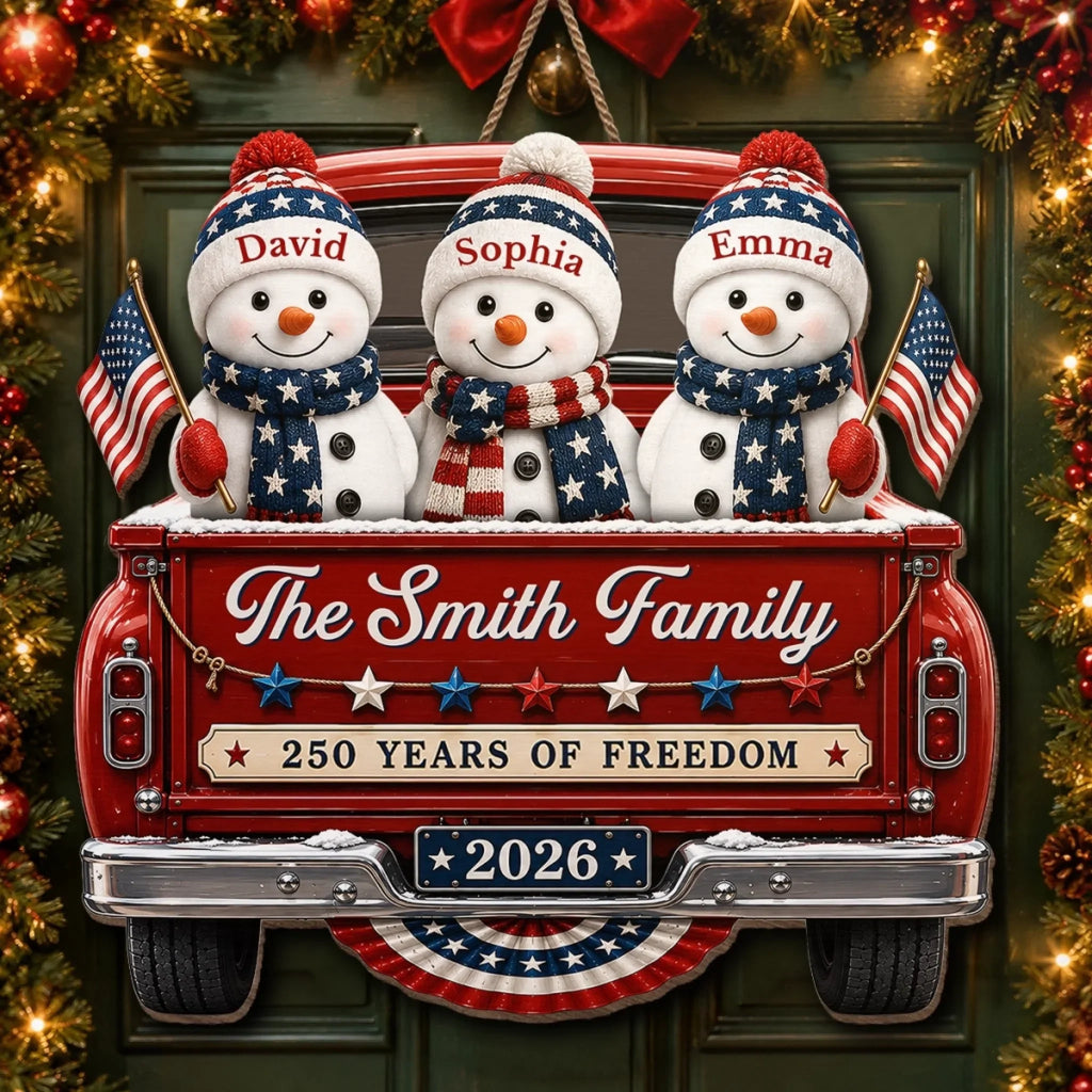 Custom Wood Sign - Personalized America 250th Anniversary Christmas Gifts For Mom, Dad, Brother, Sister - Stars Christmas Family Forever
