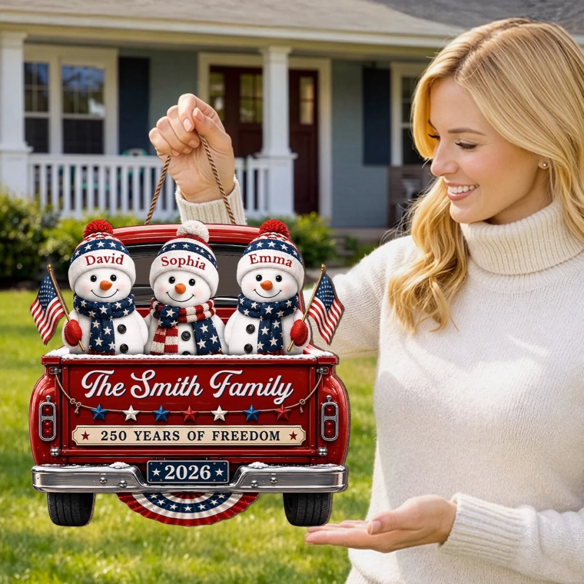 Custom Wood Sign - Personalized America 250th Anniversary Christmas Gifts For Mom, Dad, Brother, Sister - Stars Christmas Family Forever