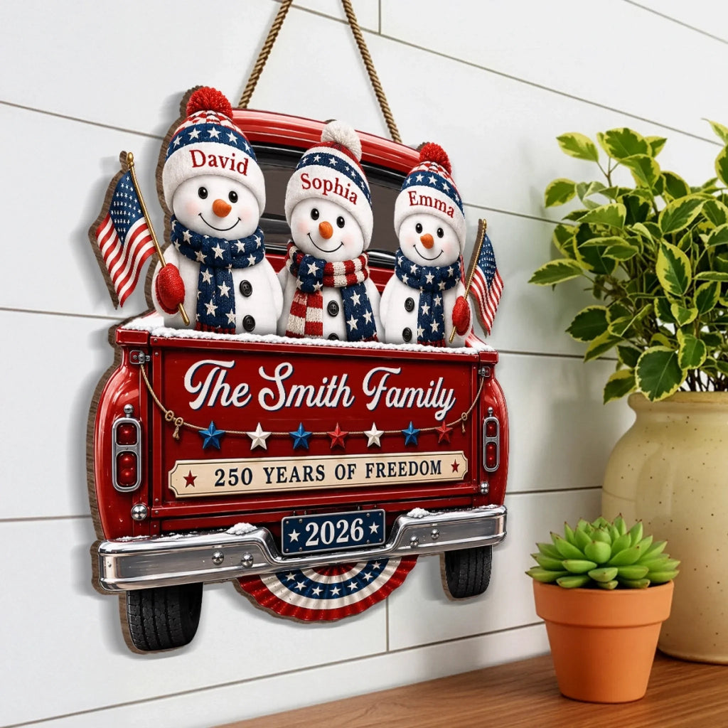 Custom Wood Sign - Personalized America 250th Anniversary Christmas Gifts For Mom, Dad, Brother, Sister - Stars Christmas Family Forever