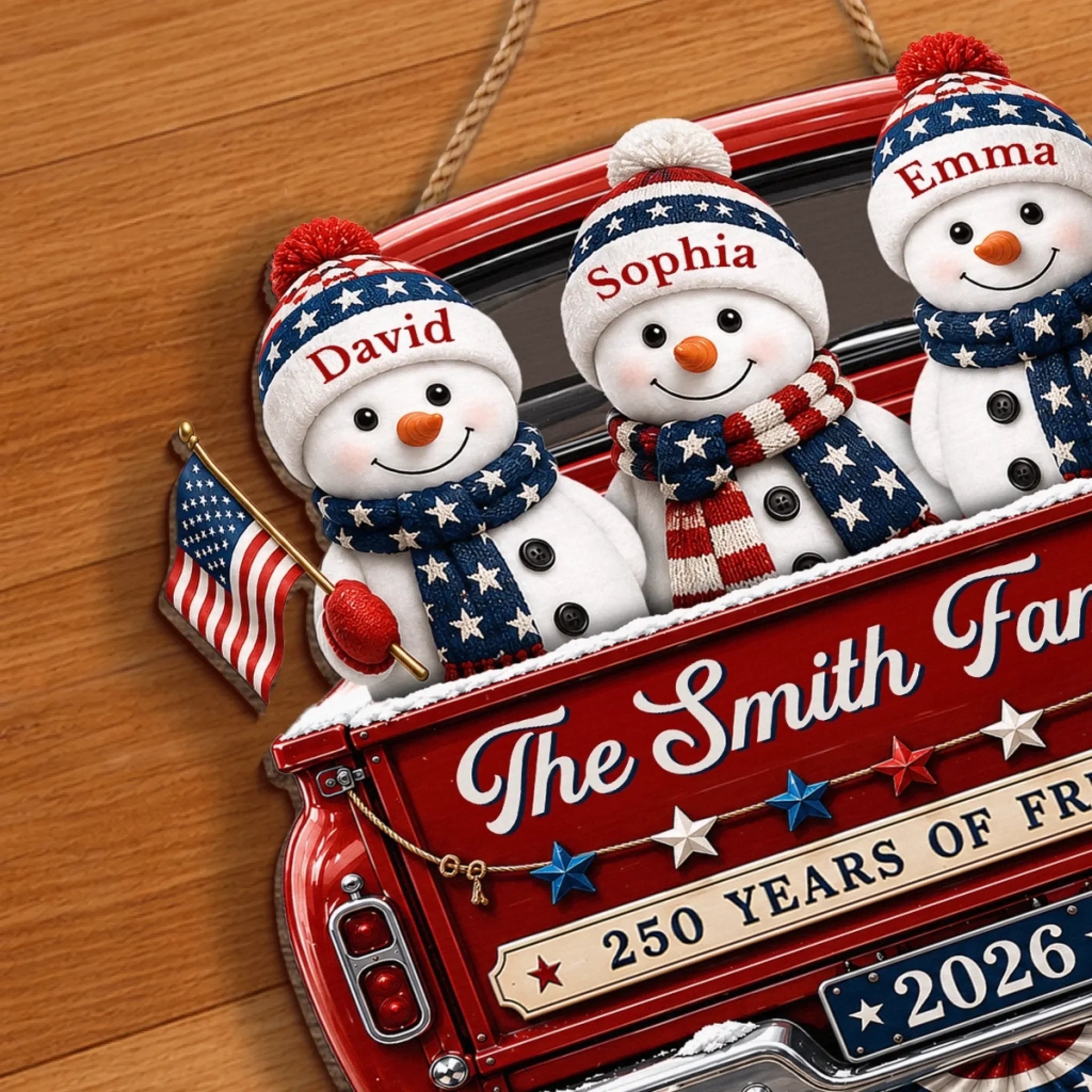 Custom Wood Sign - Personalized America 250th Anniversary Christmas Gifts For Mom, Dad, Brother, Sister - Stars Christmas Family Forever