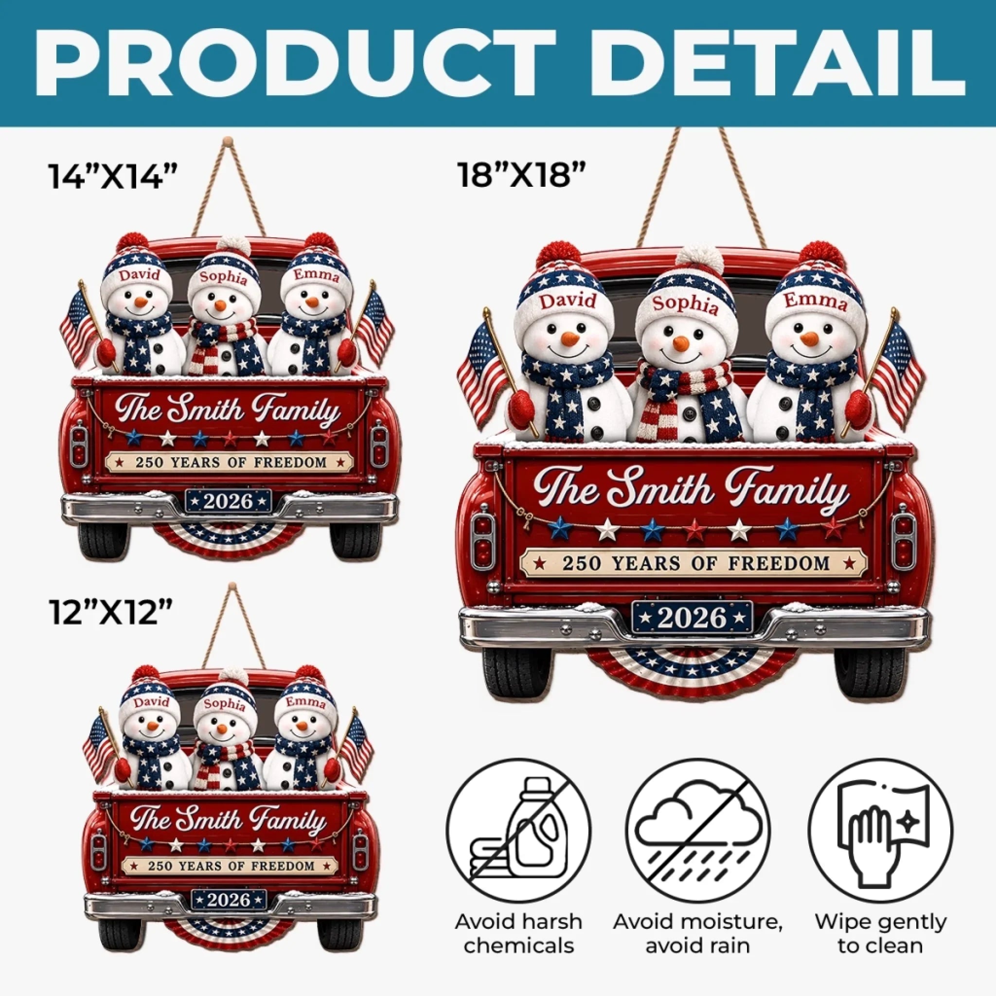 Custom Wood Sign - Personalized America 250th Anniversary Christmas Gifts For Mom, Dad, Brother, Sister - Stars Christmas Family Forever