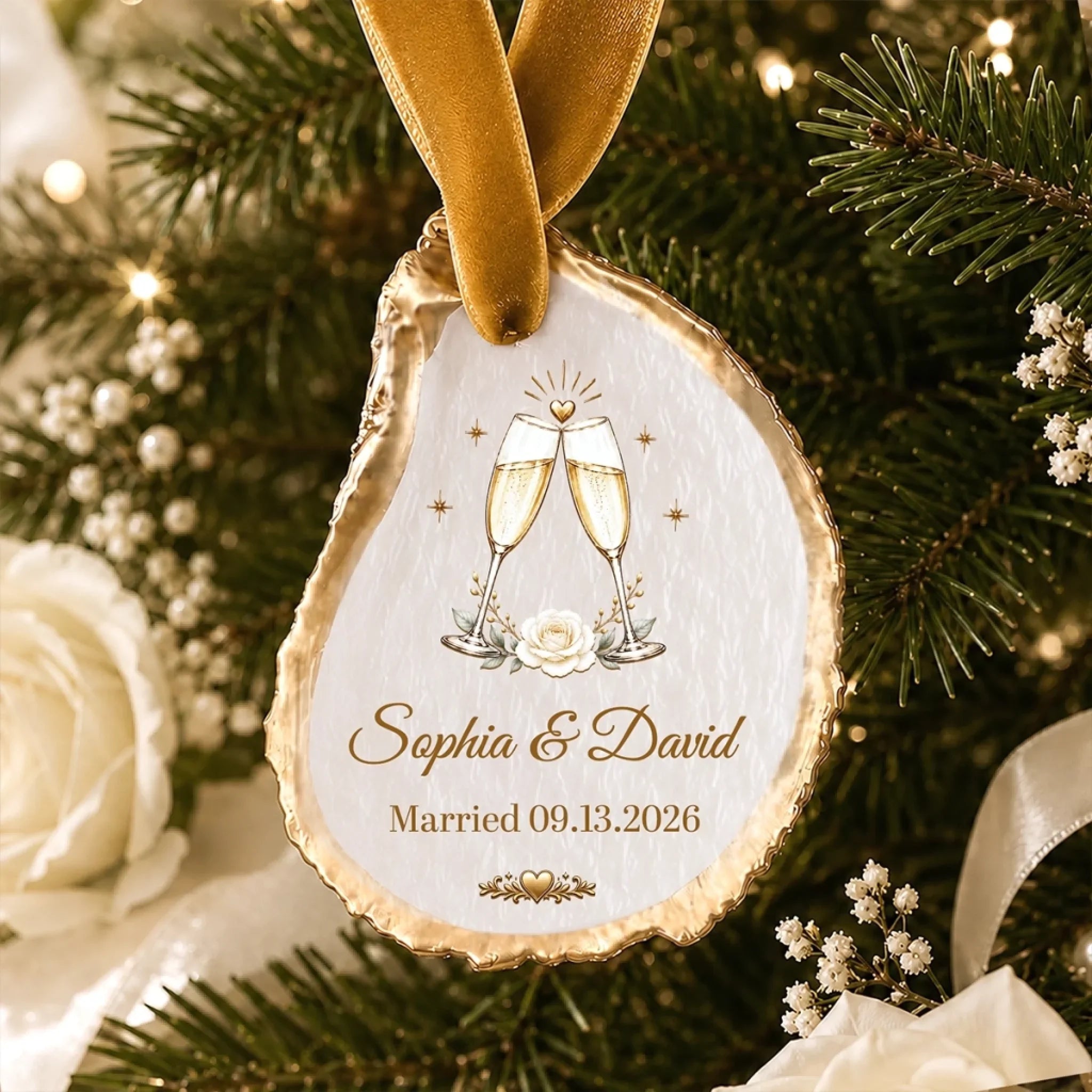 Custom First Christmas Oyster-Shaped Ornament - Personalized Anniversary Christmas Wedding Gifts For Husband And Wife, Him And Her - Sweetest Christmas With You