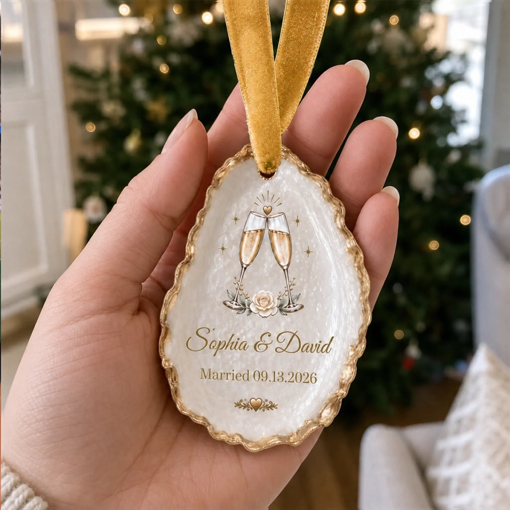 Custom First Christmas Oyster-Shaped Ornament - Personalized Anniversary Christmas Wedding Gifts For Husband And Wife, Him And Her - Sweetest Christmas With You