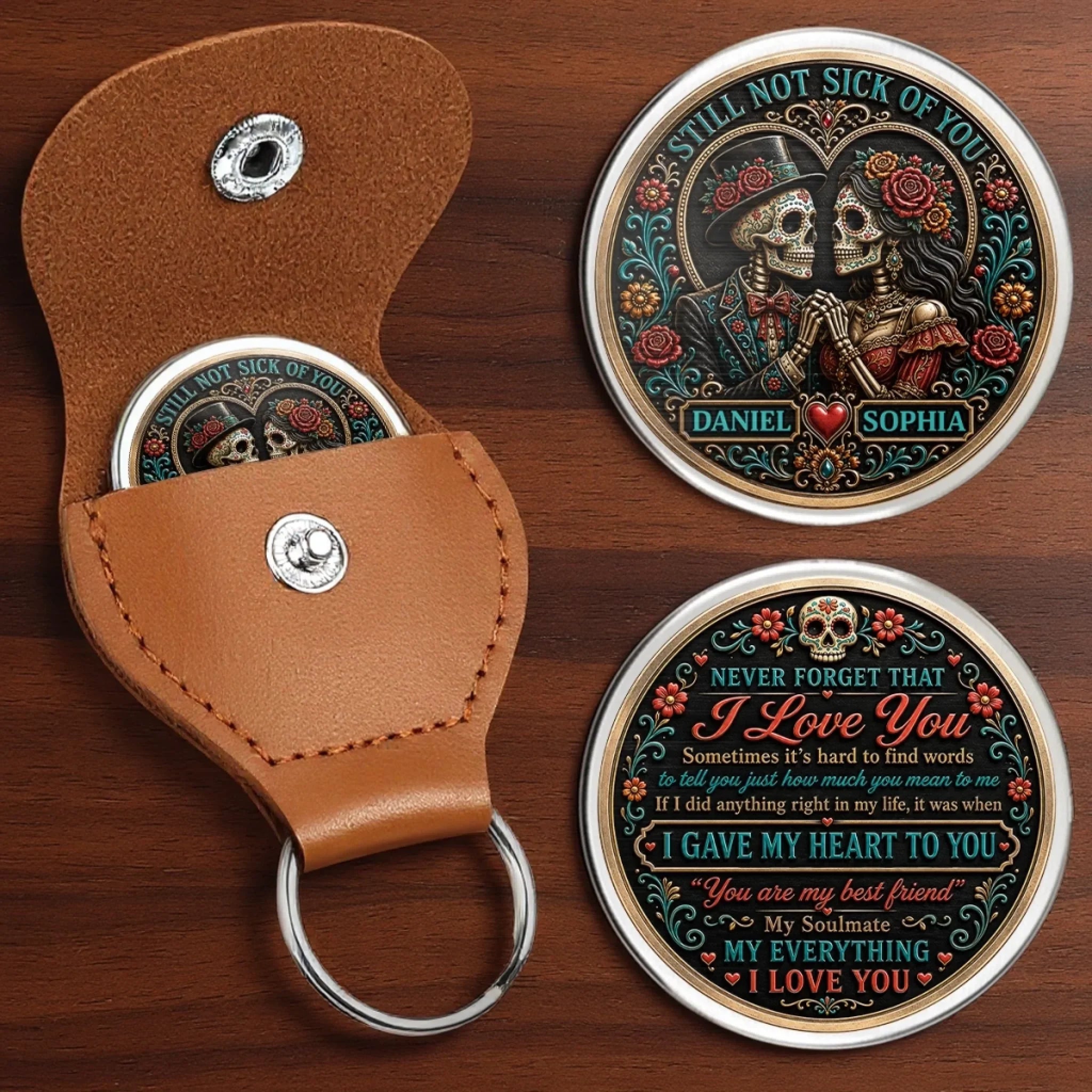 Custom Day Of The Dead Pocket Hug - Personalized Anniversary Wedding Gifts For Husband And Wife, Him And Her - Haunt My Heart Forever