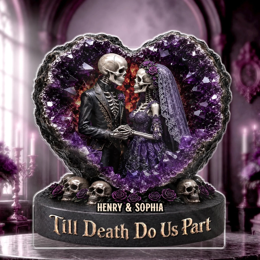 Custom Gothic Skeleton Acrylic Plaque - Personalized Halloween Decor, Anniversary Wedding Gifts For Husband And Wife, Him And Her - Hauntingly In Love