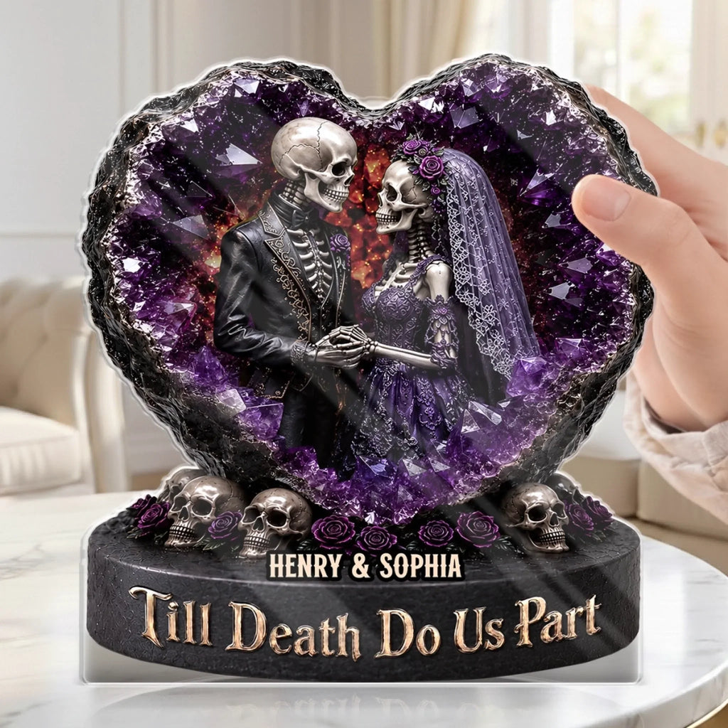 Custom Gothic Skeleton Acrylic Plaque - Personalized Halloween Decor, Anniversary Wedding Gifts For Husband And Wife, Him And Her - Hauntingly In Love